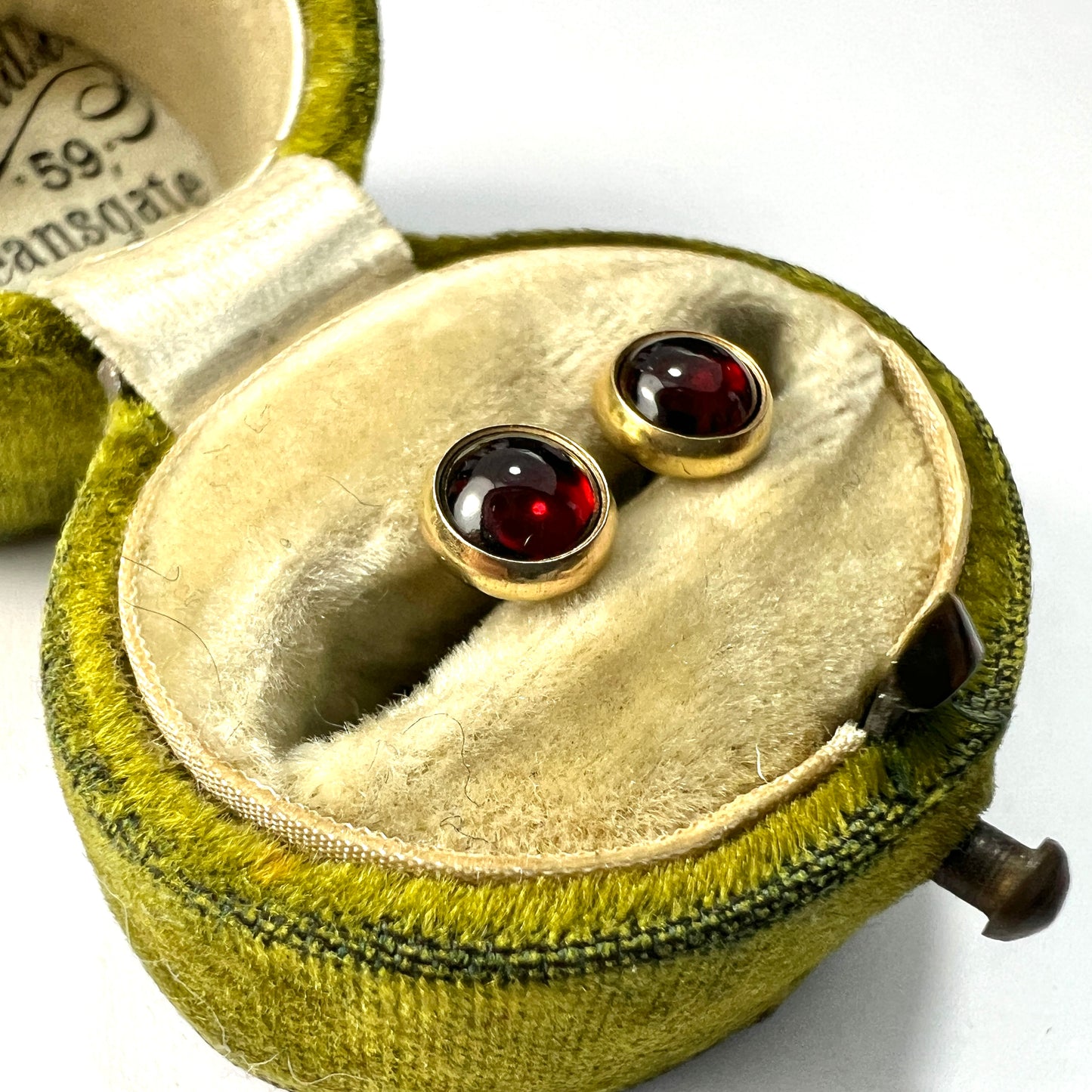 9CT Gold Garnet Cabochon Stud Earrings