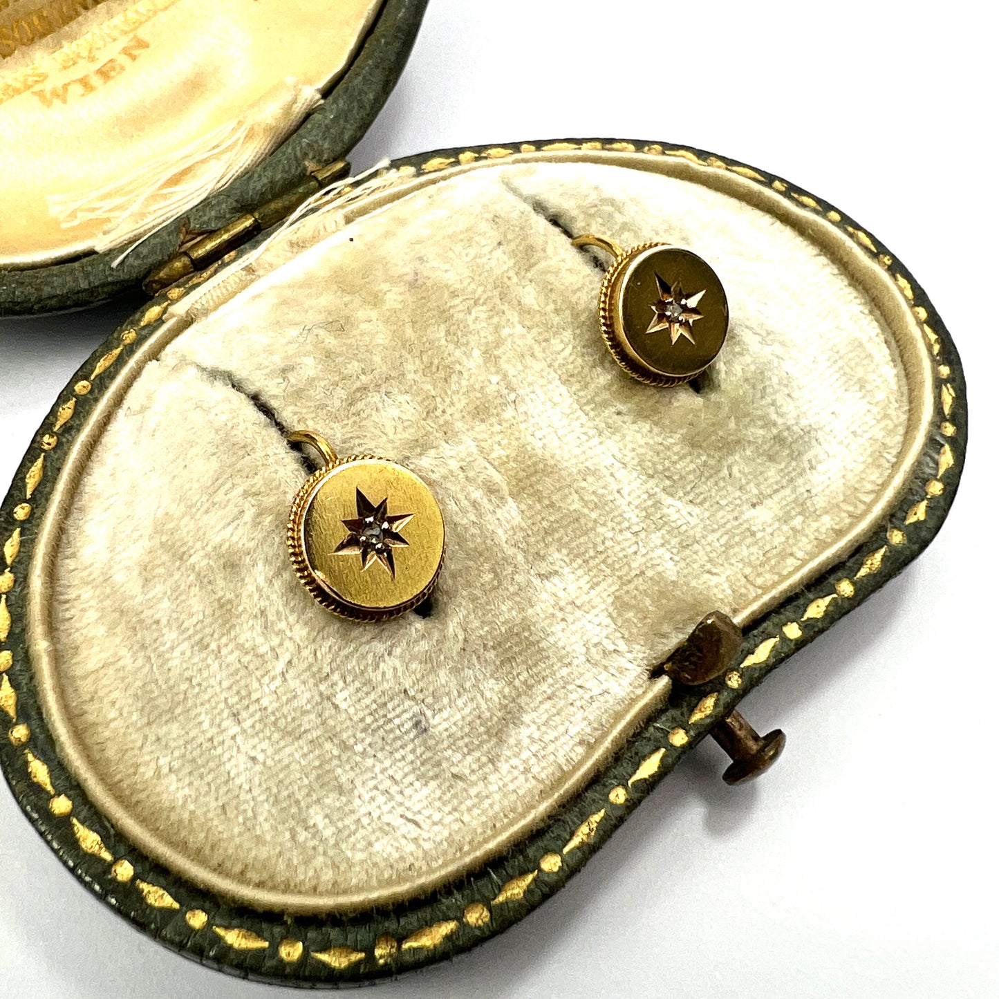 Tiny Victorian 15CT Gold and Diamond Earrings