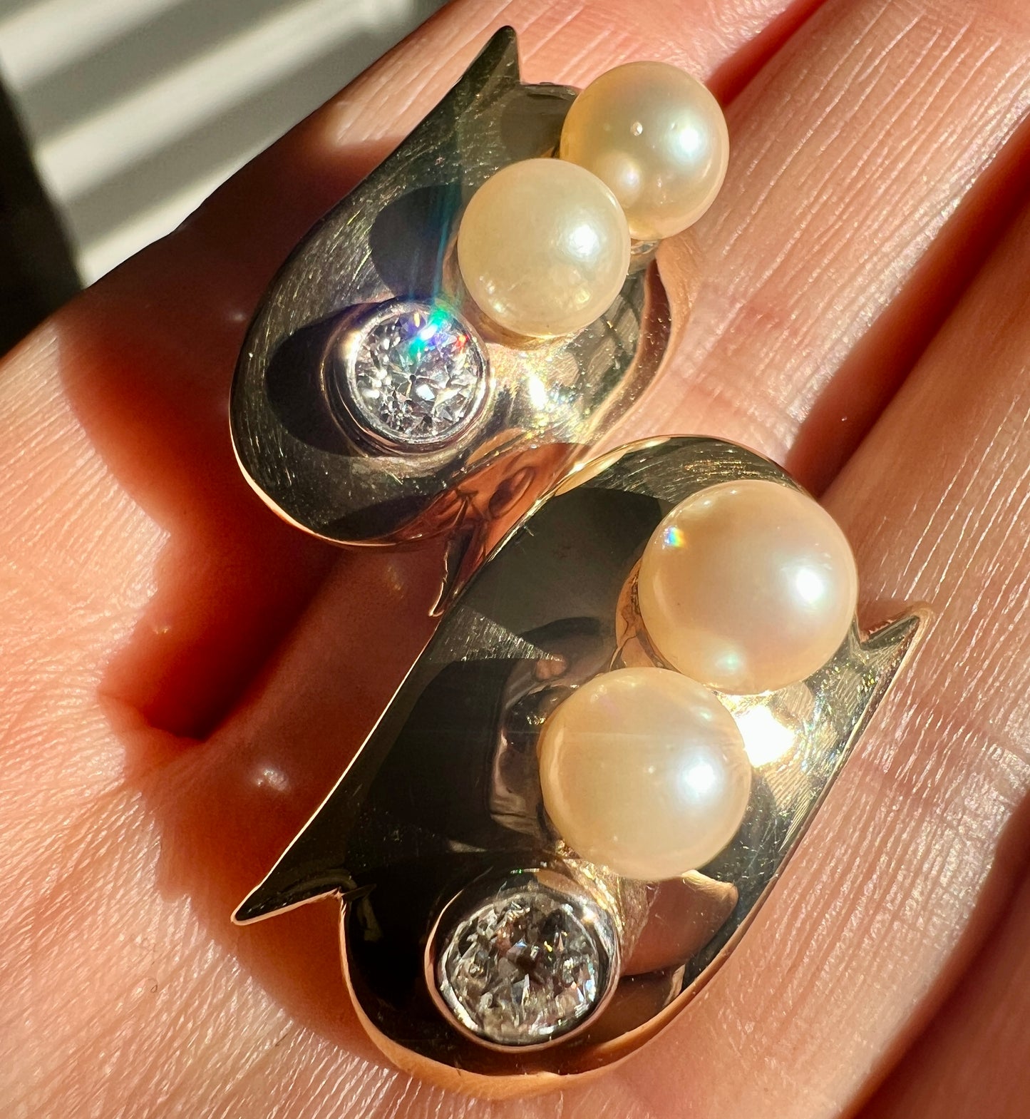 Vintage 18CT Gold Diamond and Pearl Earrings