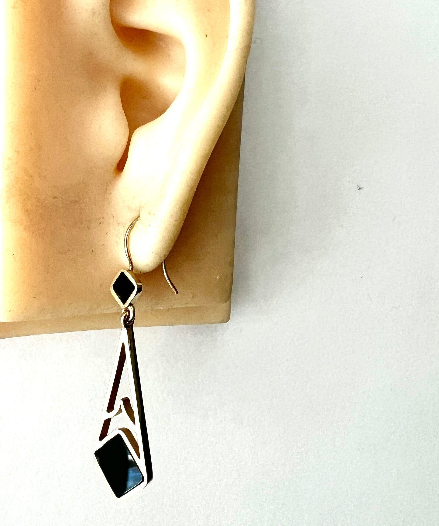Large Vintage Art Deco Style 9CT Gold Onyx Earrings