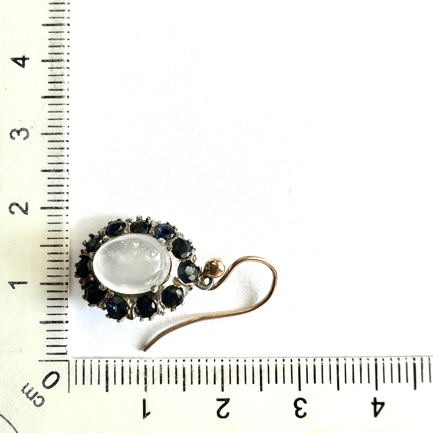 Vintage Moonstone and Sapphire 9CT Gold and Silver Halo Earrings