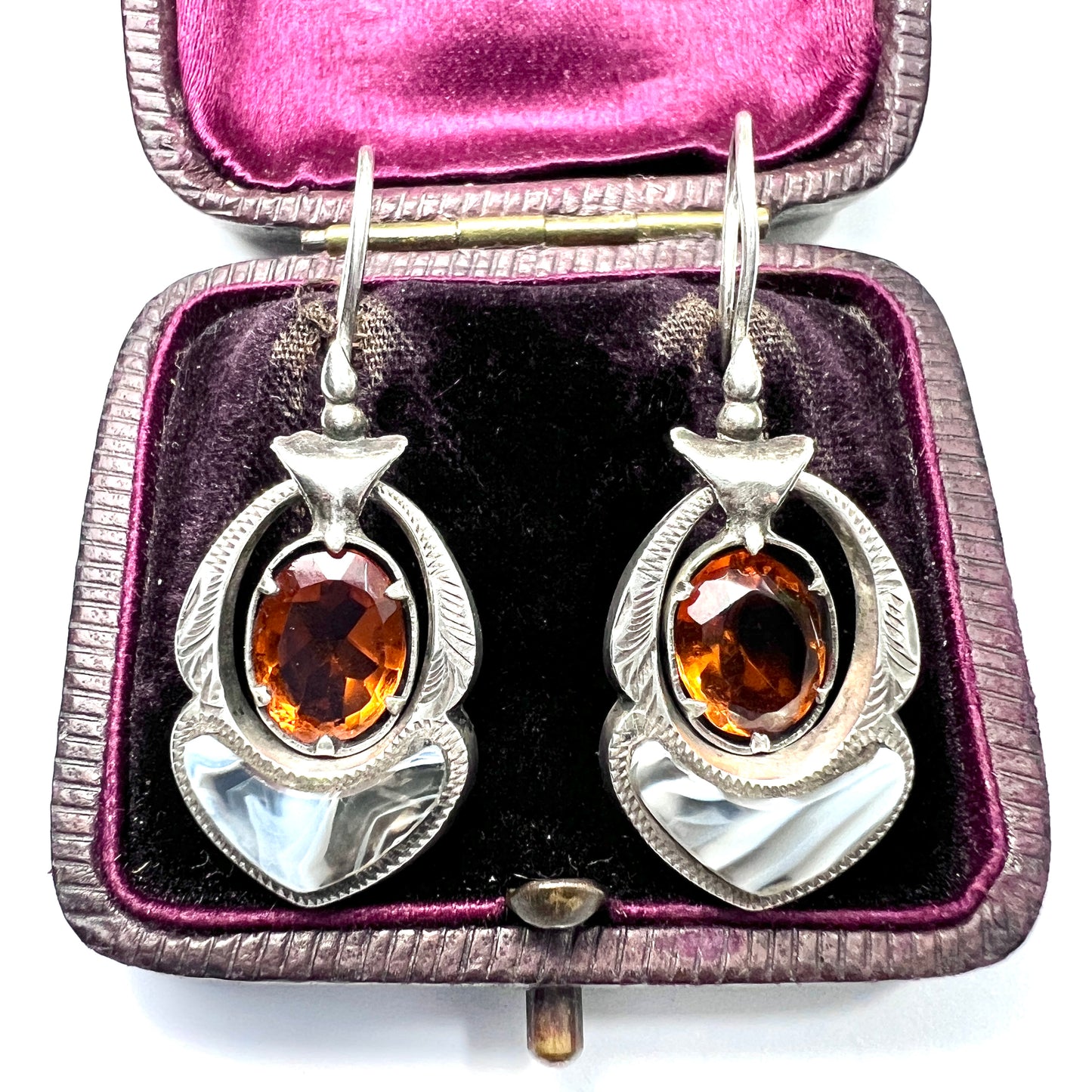 Victorian Scottish Agate Sterling Silver Pendant Earrings