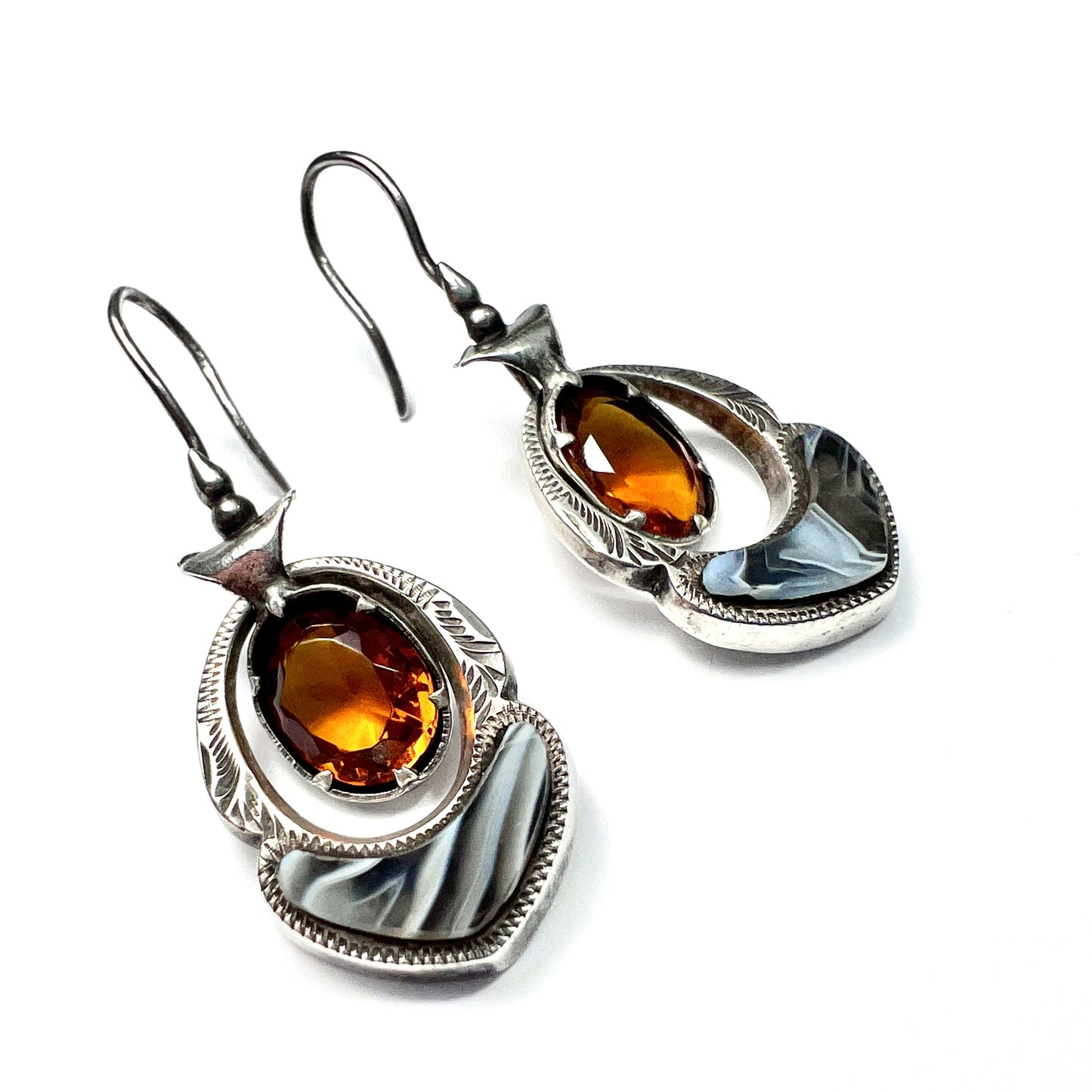 Victorian Scottish Agate Sterling Silver Pendant Earrings