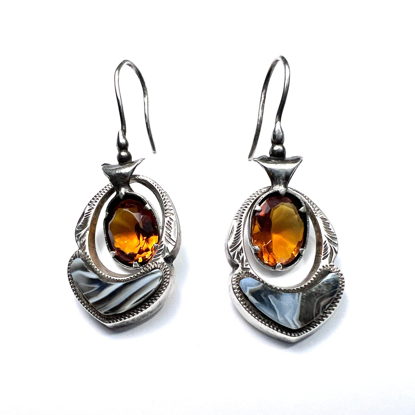 Victorian Scottish Agate Sterling Silver Pendant Earrings