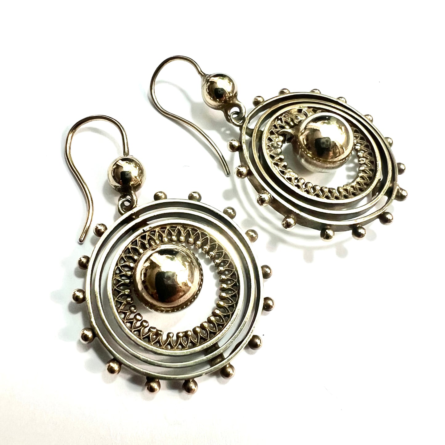 Victorian Silver Gilt Circle Drop Earrings