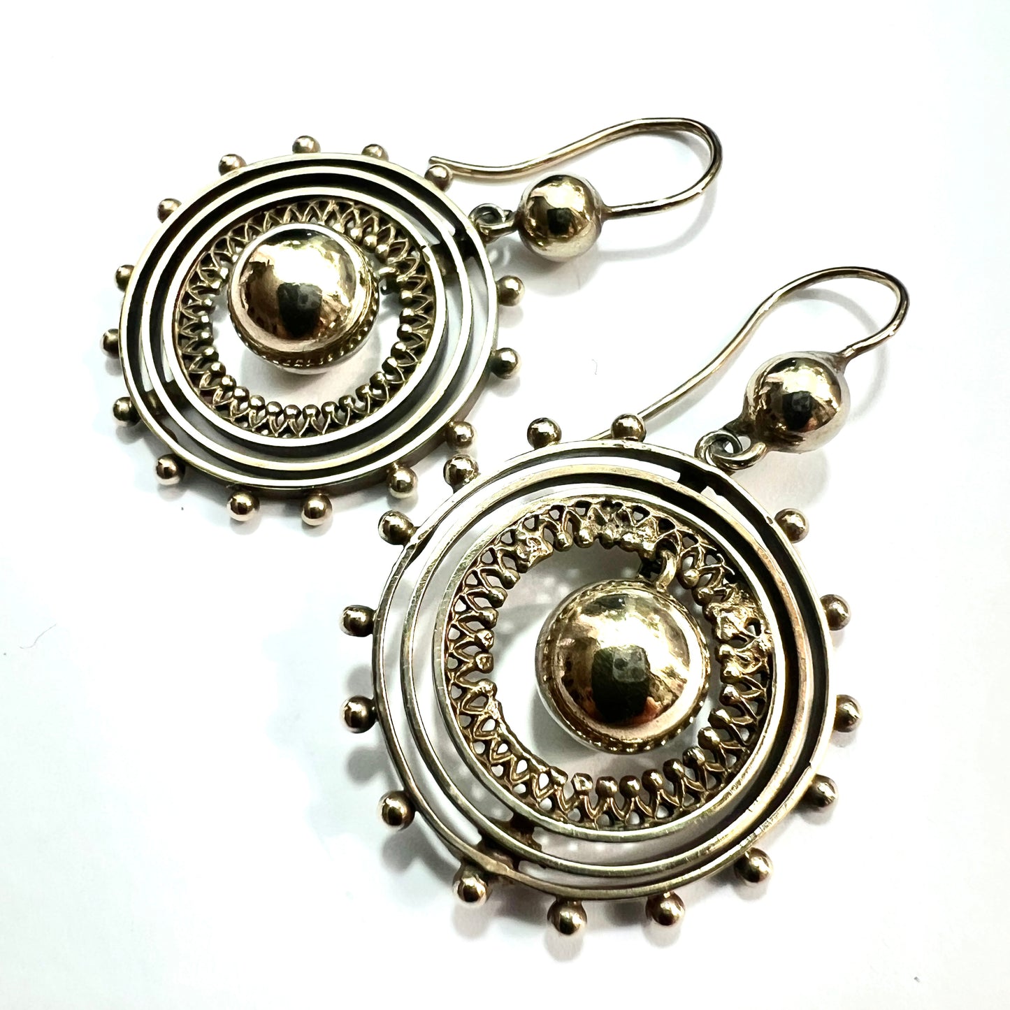Victorian Silver Gilt Circle Drop Earrings