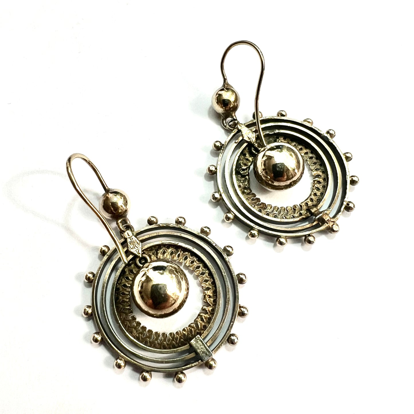 Victorian Silver Gilt Circle Drop Earrings