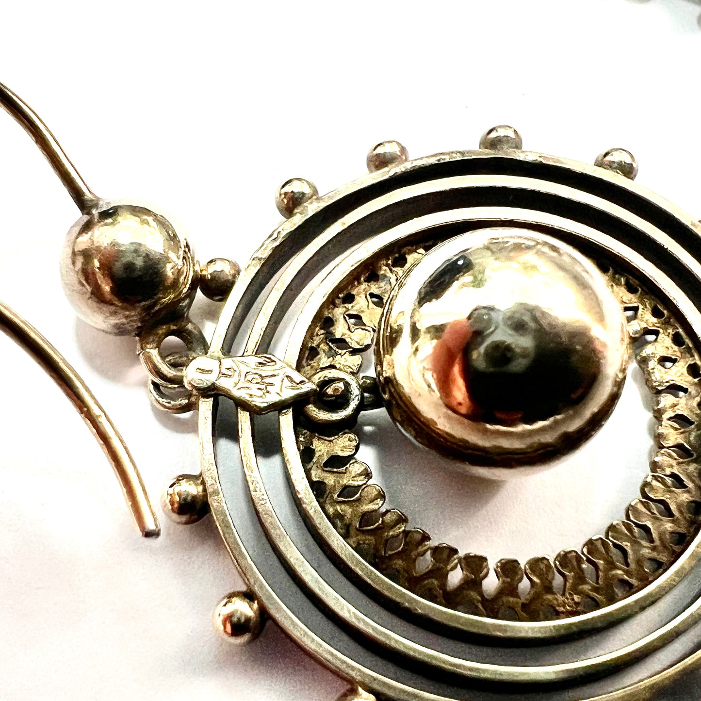 Victorian Silver Gilt Circle Drop Earrings