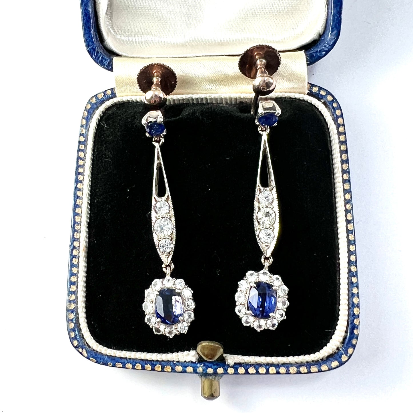 Edwardian Sapphire Cluster Silver and Gold Screwback Earrings