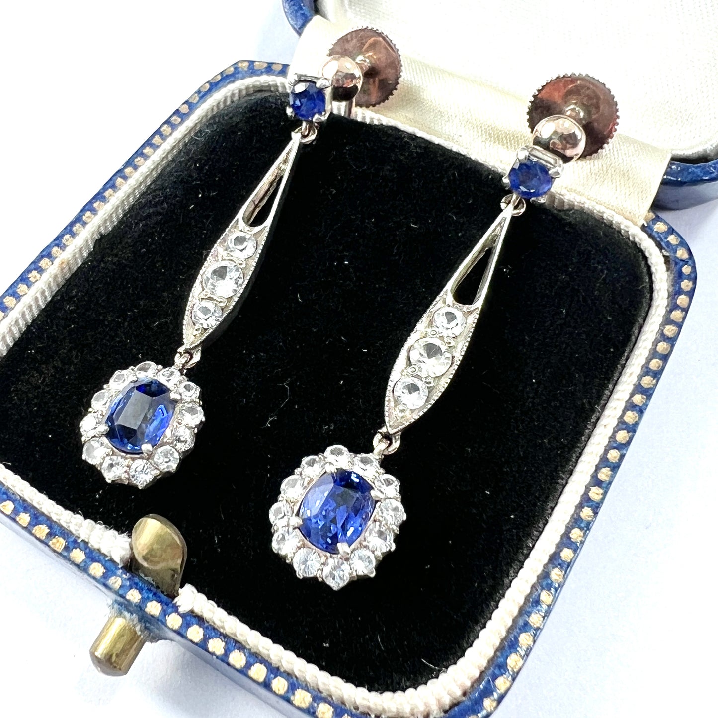 Edwardian Sapphire Cluster Silver and Gold Screwback Earrings