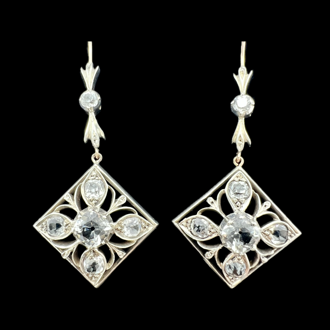 Victorian 9CT Gold and Silver Rock Crystal Drop Earrings