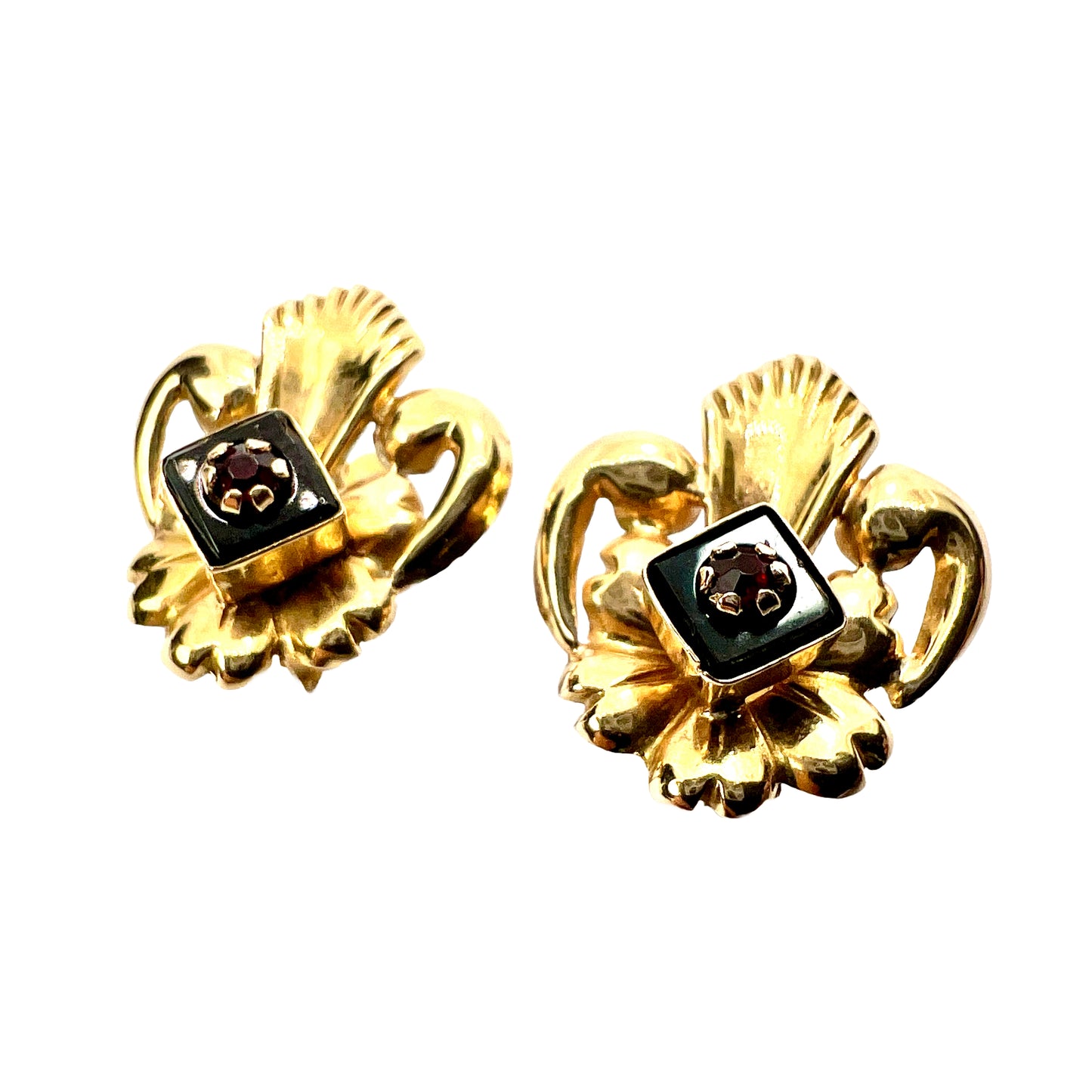 Vintage High Carat Gold Fleur de Lys Earrings