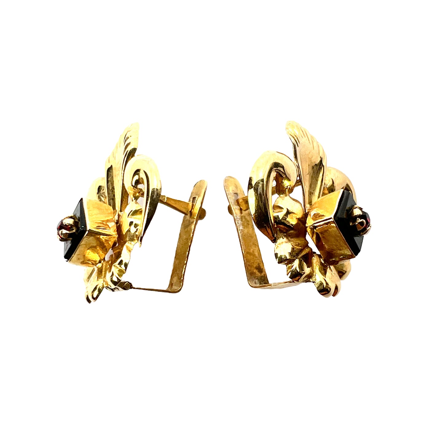 Vintage High Carat Gold Fleur de Lys Earrings