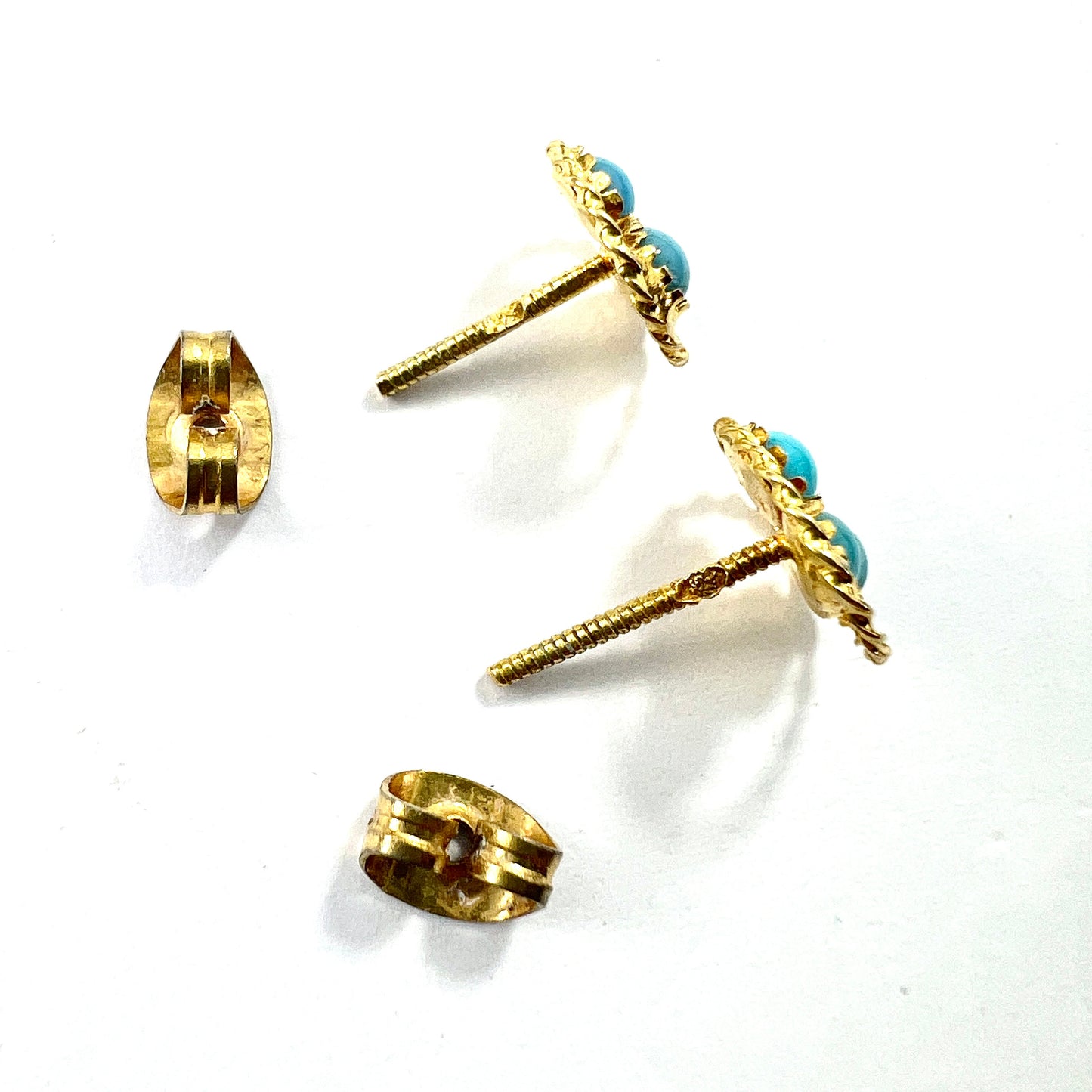 Vintage 18CT Gold Turquoise Trefoil Stud Earrings