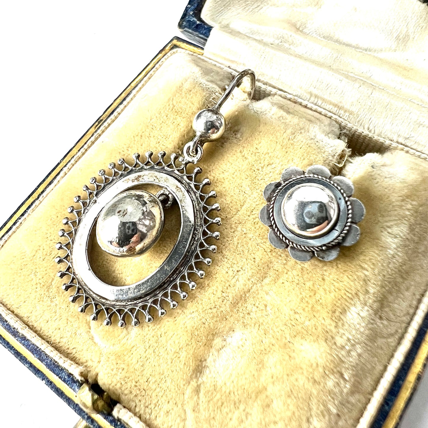 Victorian Mismatch Silver Stud and Drop Earrings