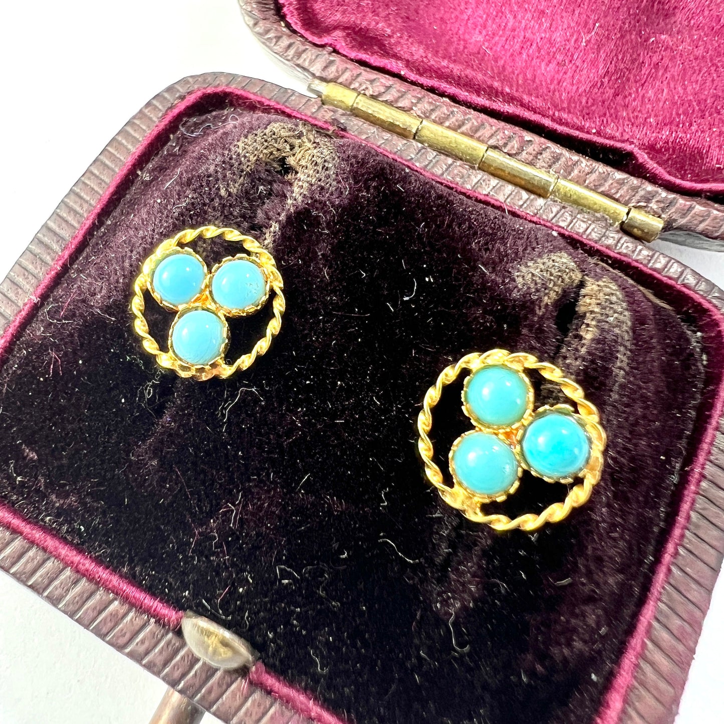 Vintage 18CT Gold Turquoise Trefoil Stud Earrings