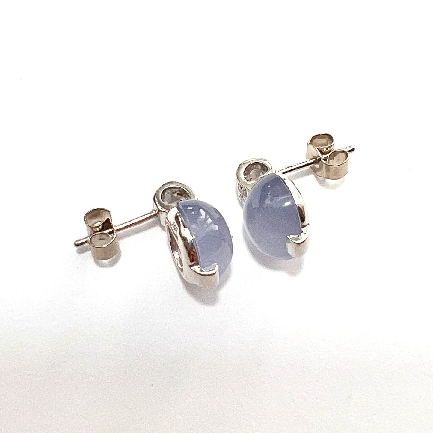 Vintage 18CT White Gold Diamond Chalcedony Earrings