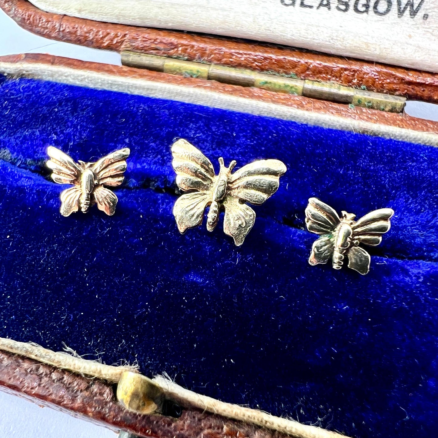 Trio of Vintage 9CT Gold Butterfly Stud Earrings