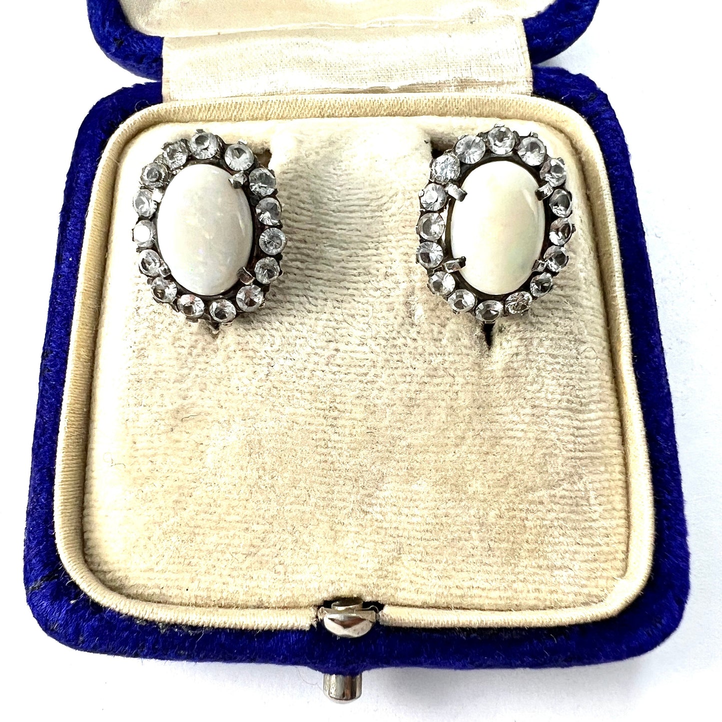 Vintage 9CT Gold Opal and White Sapphire Halo Earrings