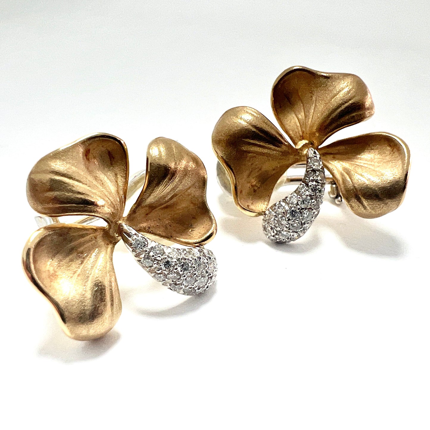 Vintage 18CT Gold Diamond Clover Earrings by Annamaria Cammilli