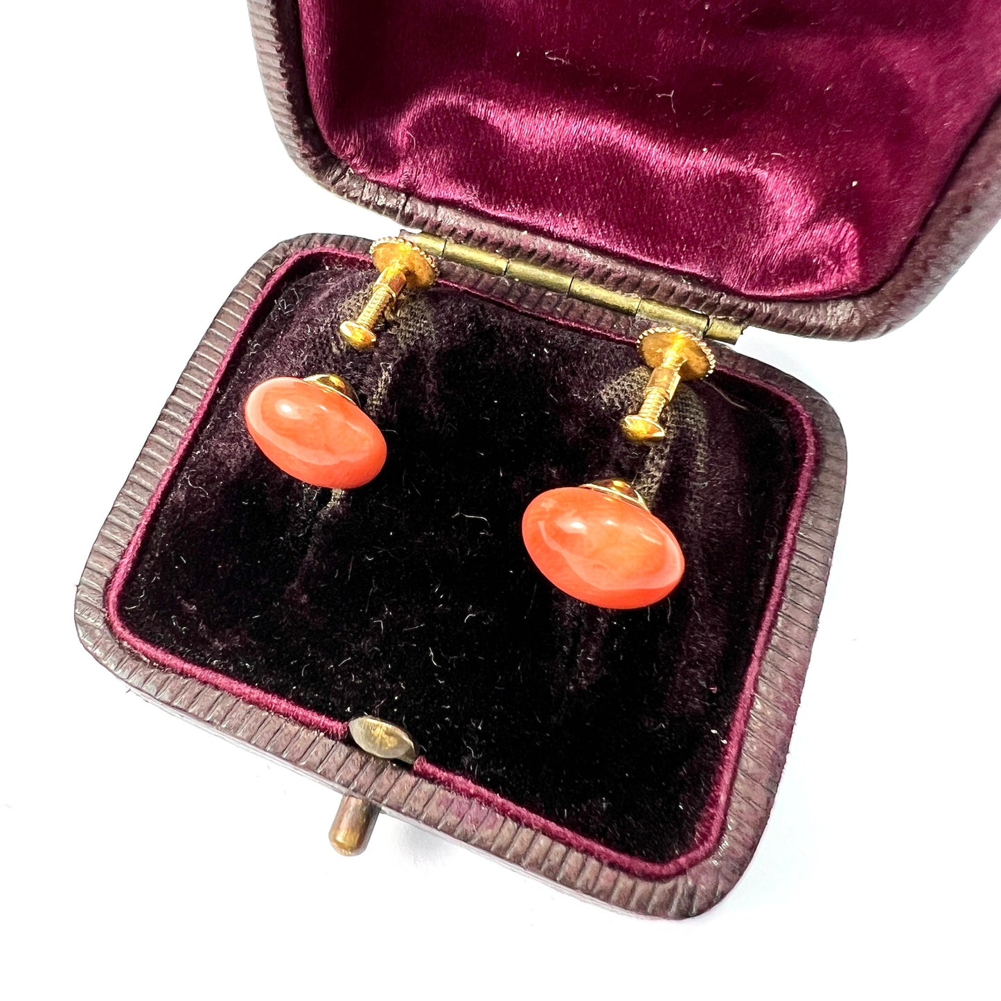 Antique 9CT Gold Coral Screwback Earrings
