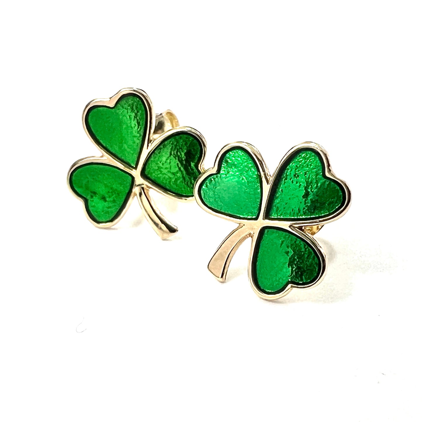Vintage 9CT Gold Lucky Irish Shamrock Enamel Stud Earrings