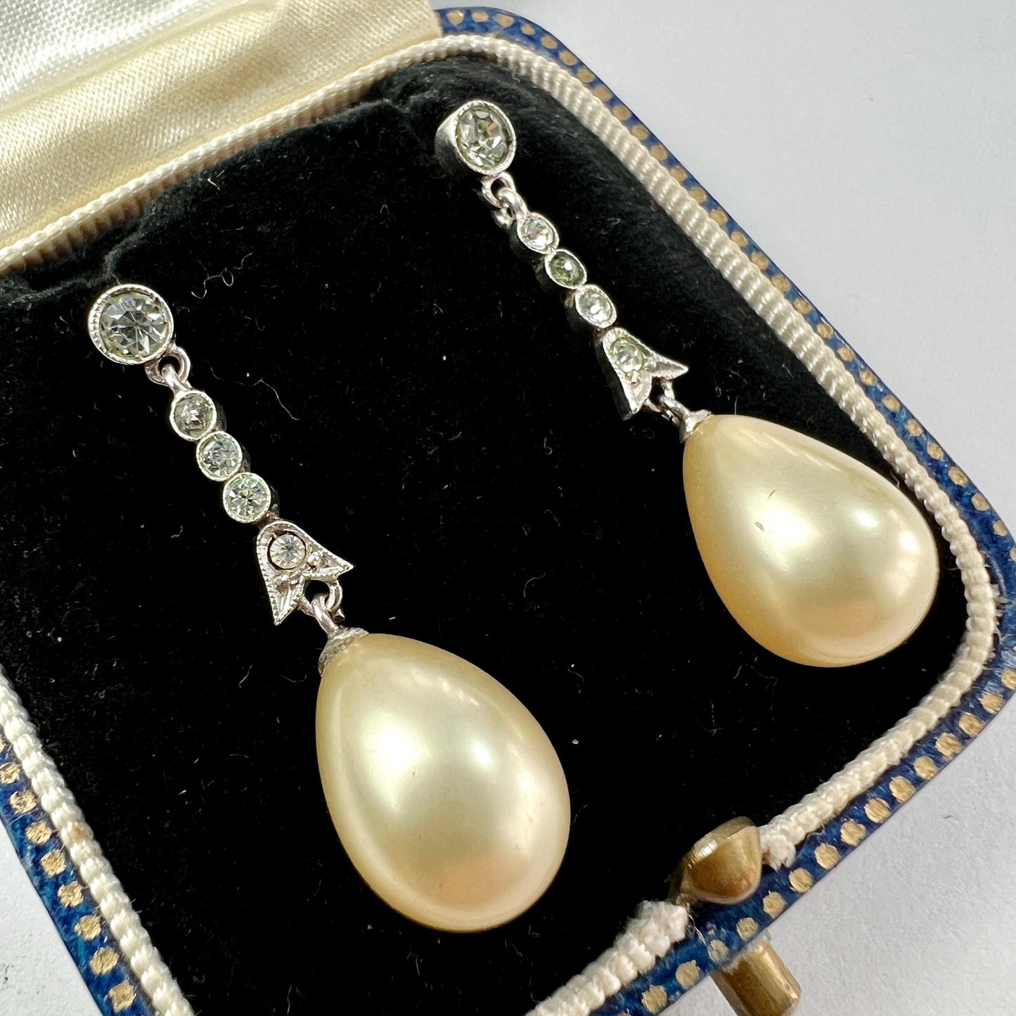 Edwardian Gold and Silver Faux Pearl Drop Earrings