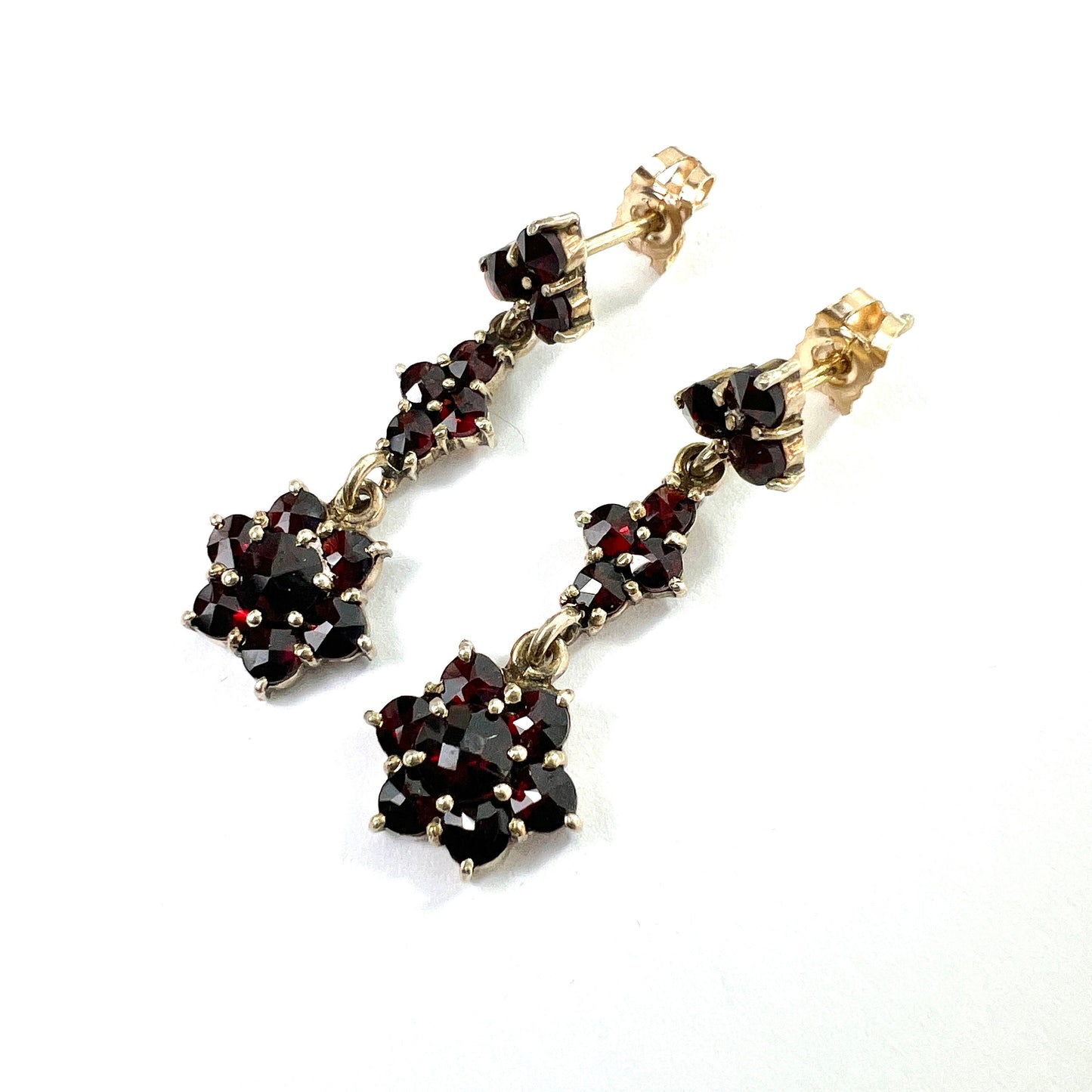 Vintage Bohemian Garnet Flower Cluster Drop Earrings