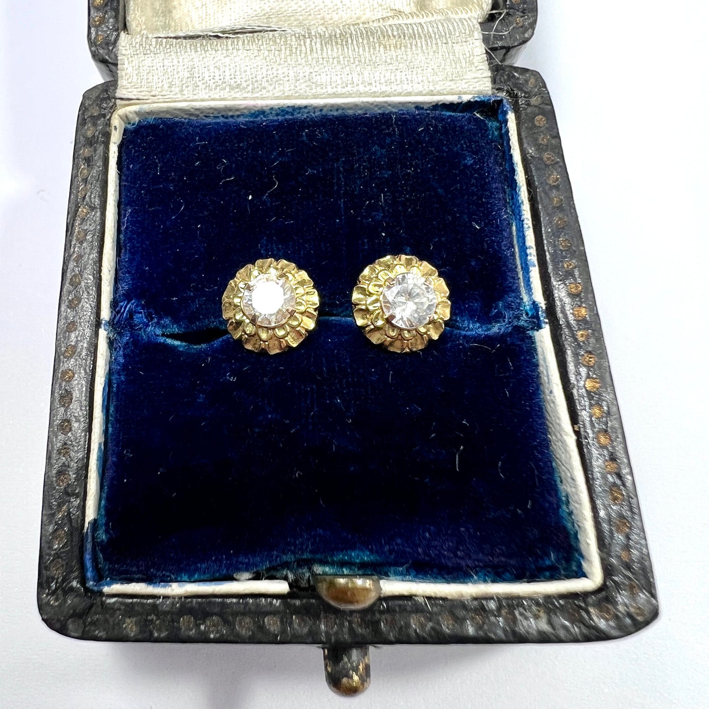 Tiny Vintage Paste 9CT Gold Hinge-back Stud Earrings
