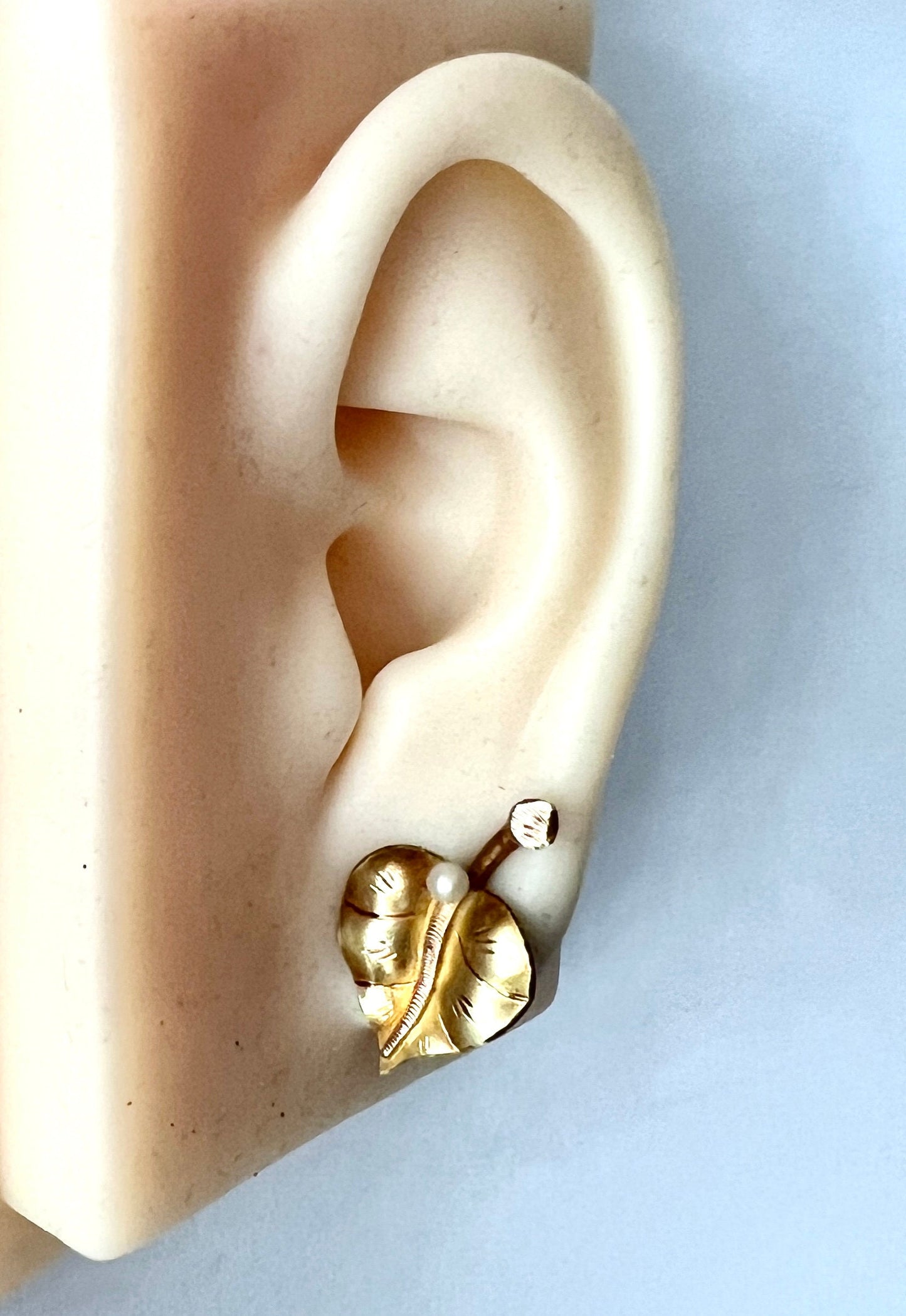18CT Gold Heart Leaf Earrings with Pearls