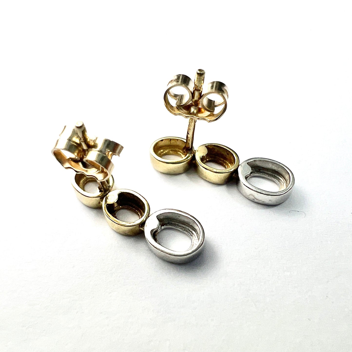 Vintage 9CT White and Yellow Gold Oval Trio Earrings