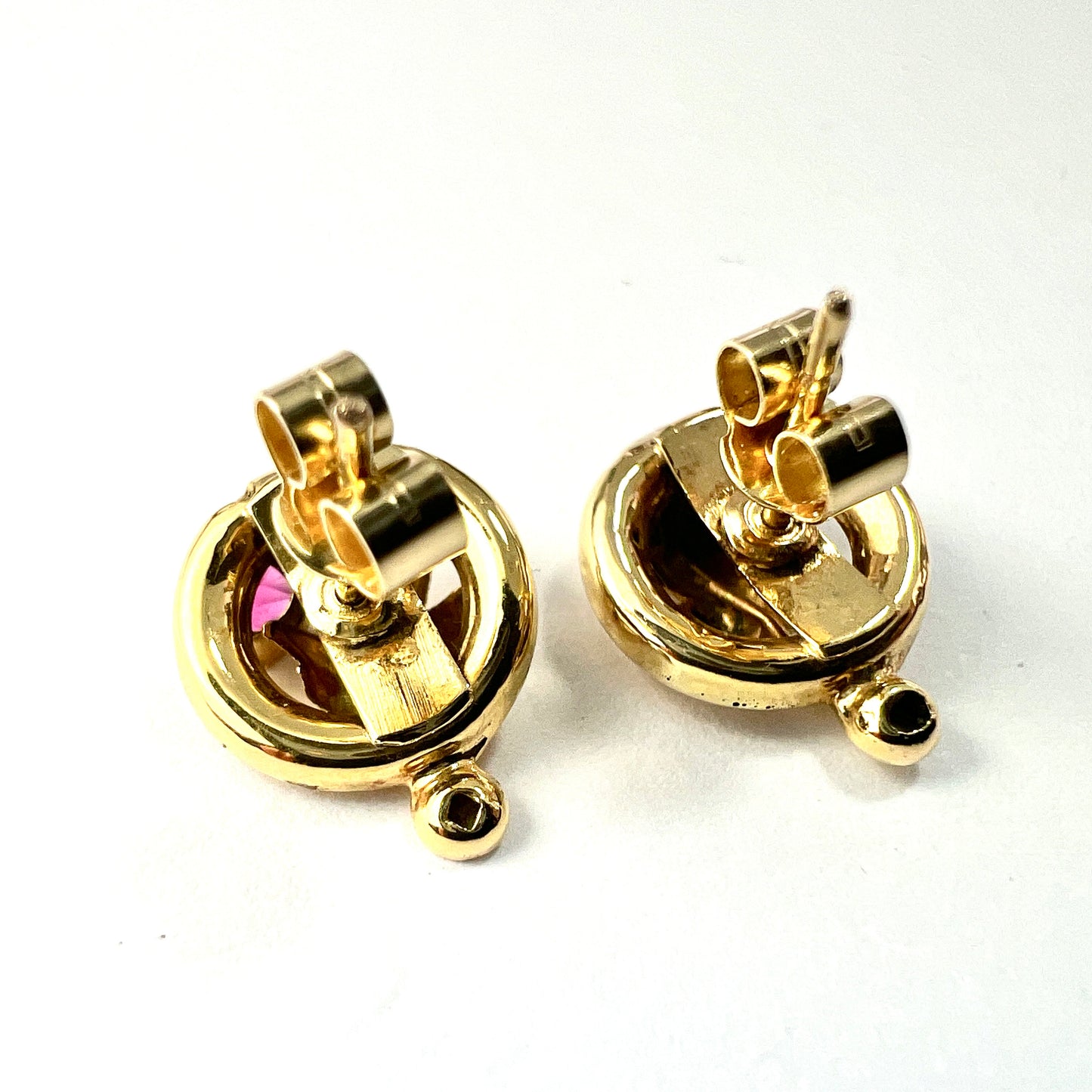 Victorian 18CT Gold Ruby Vine Leaf Stud Earrings