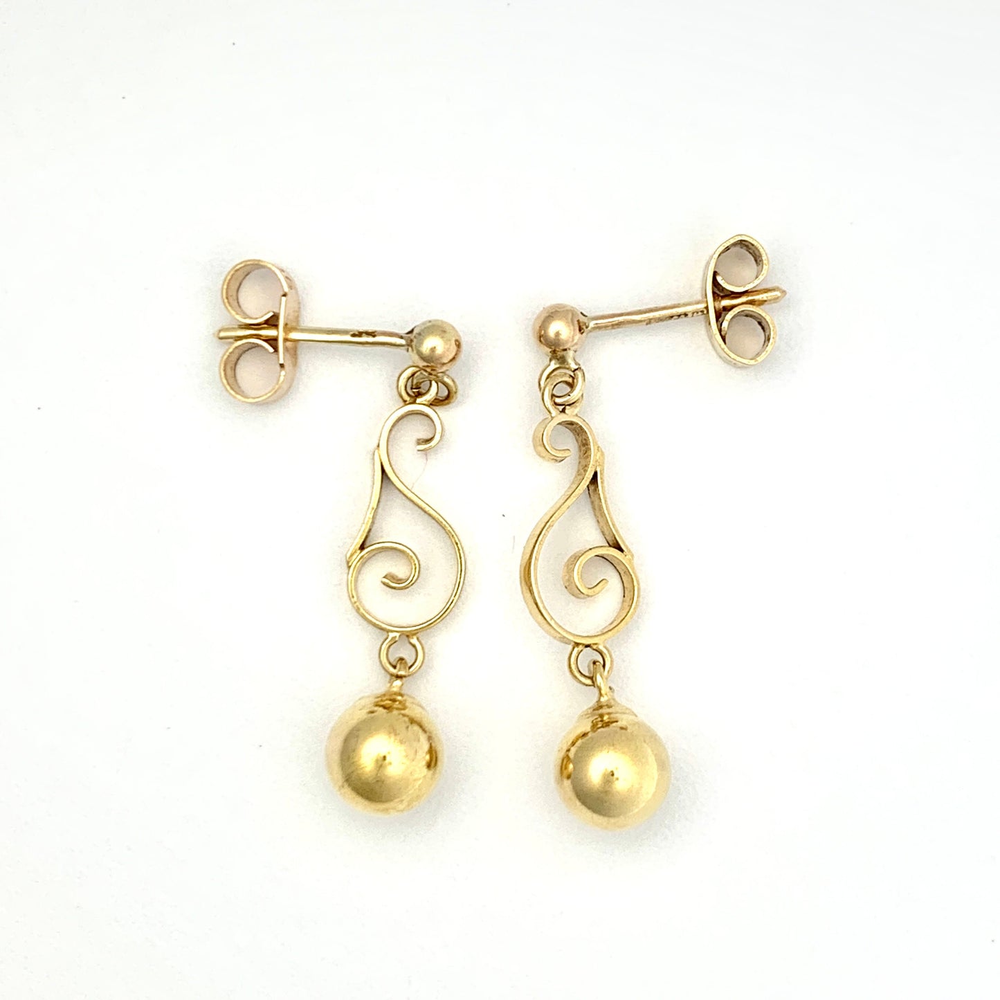 Vintage 9CT Gold Scroll and Ball Drop Earrings