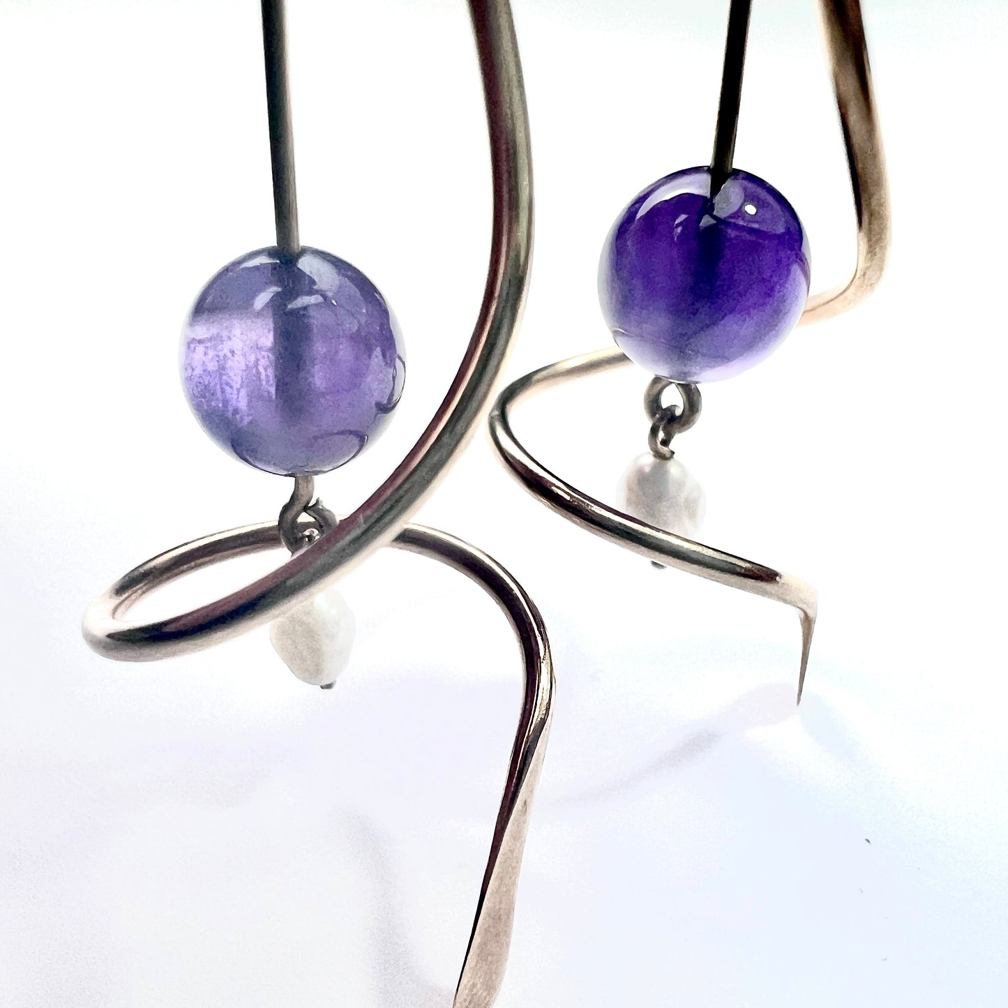 Large Vintage Amethyst and Pearl 9CT Gold Arabesque Earrings