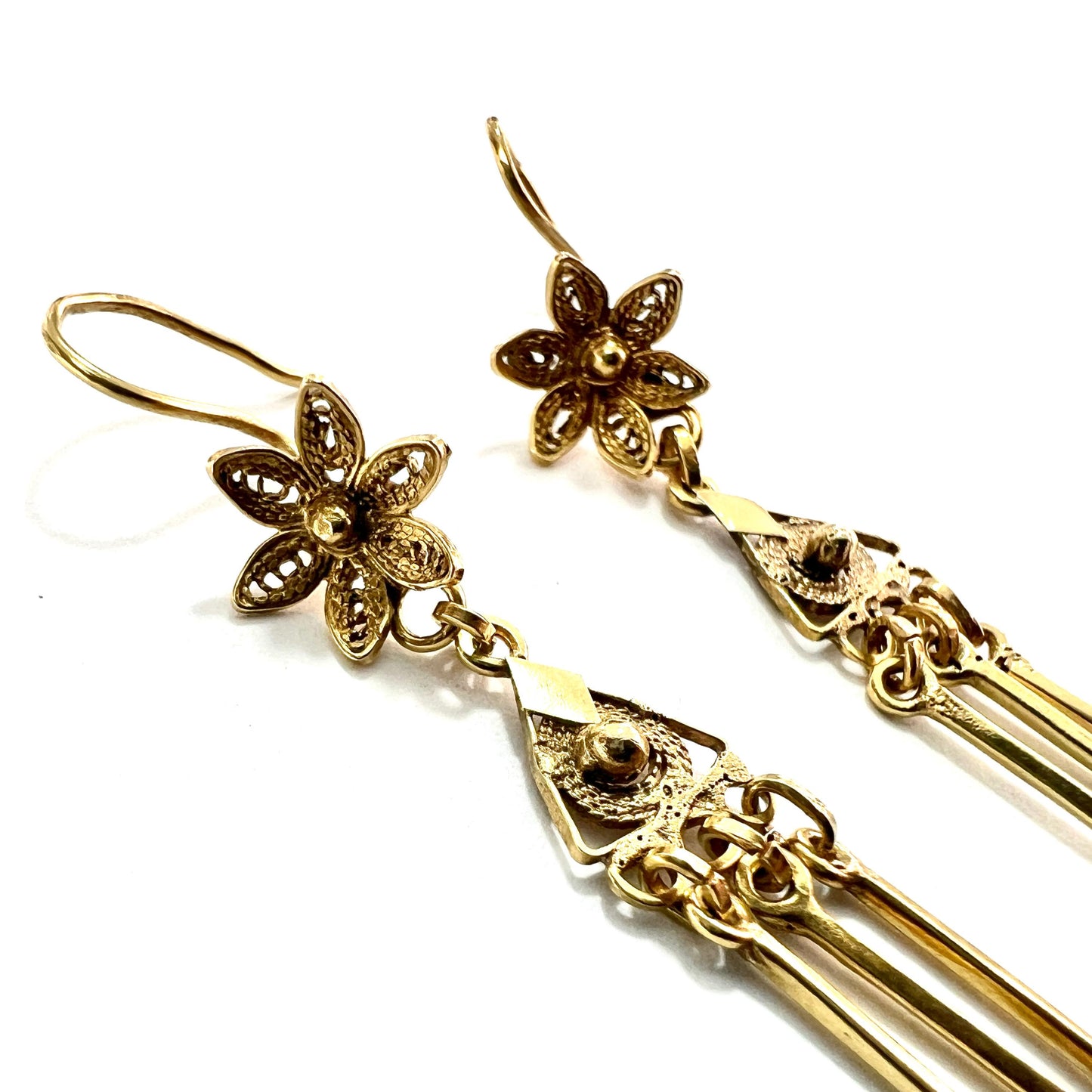 Vintage Gold Filigree Flower Drop Pearl Earrings