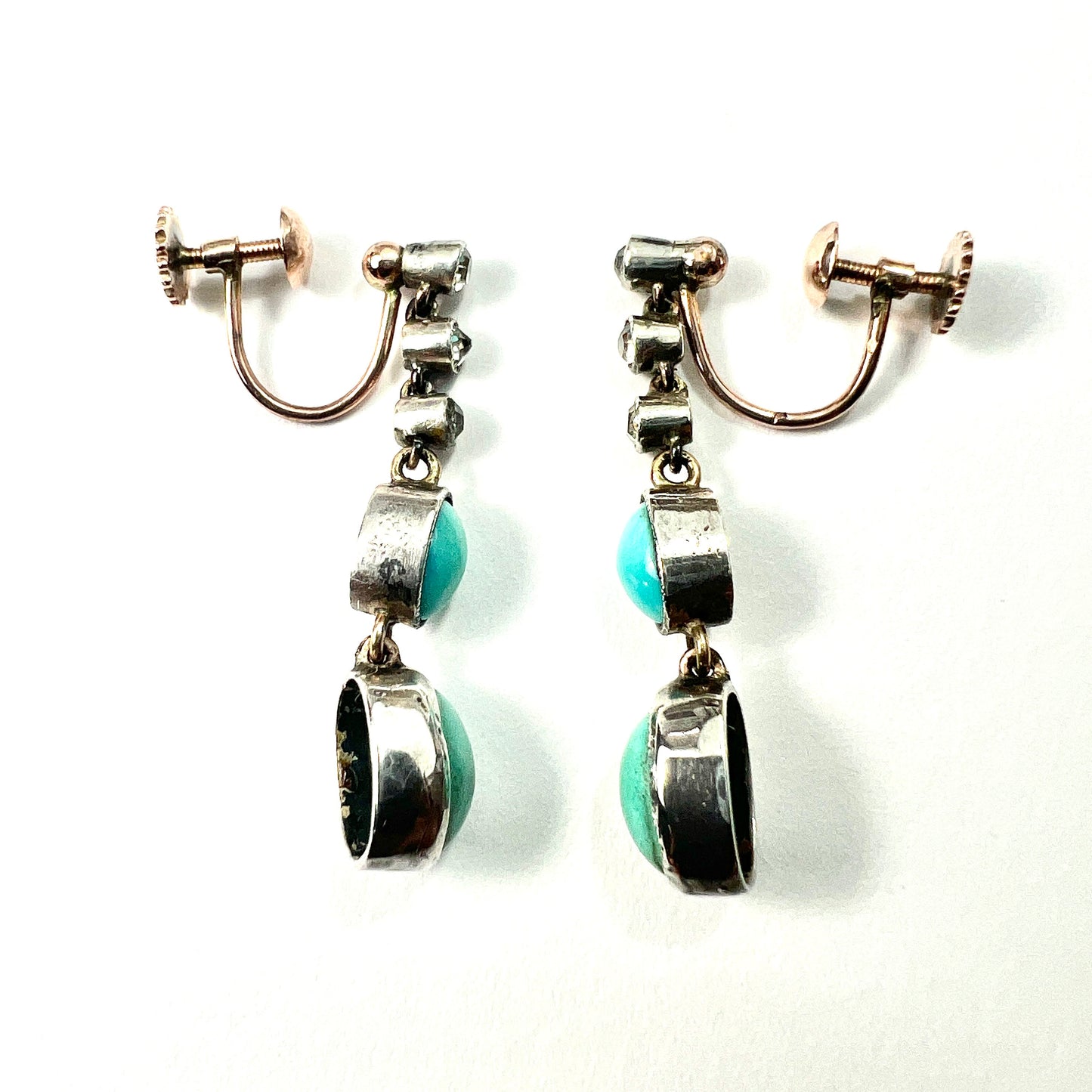 Victorian Gold and Silver Turquoise Paste Diamond Earrings