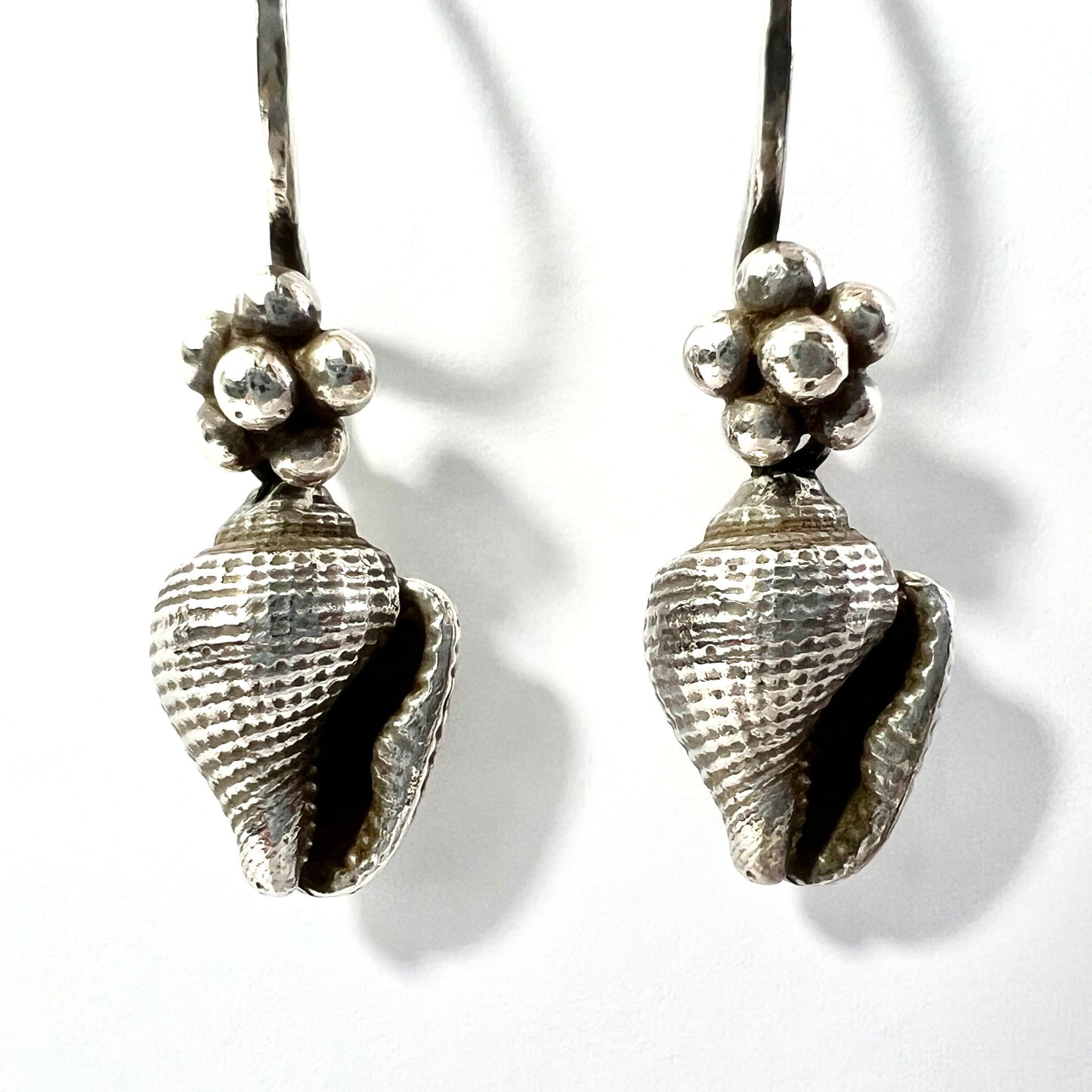 Vintage Heavy Silver Realistic Conch Shell Earrings
