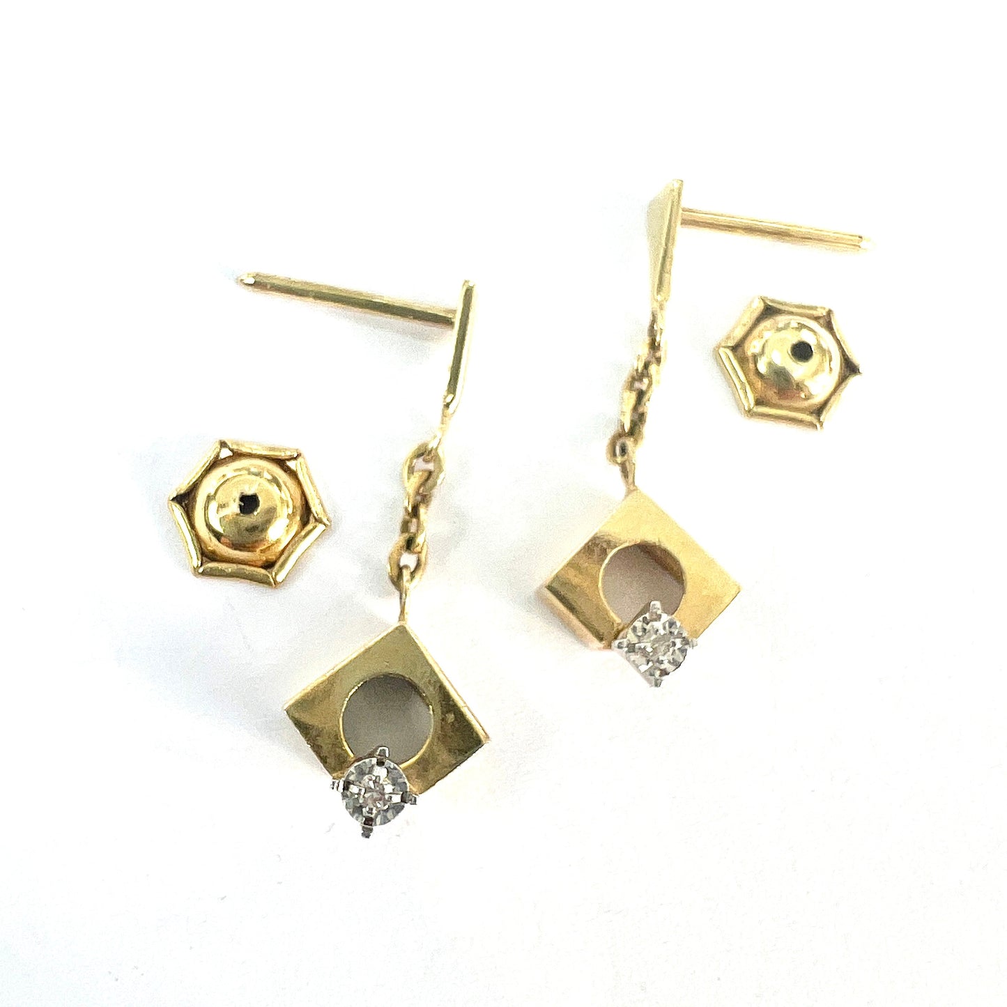 Vintage 9CT Gold Diamond Chain Drop Earrings