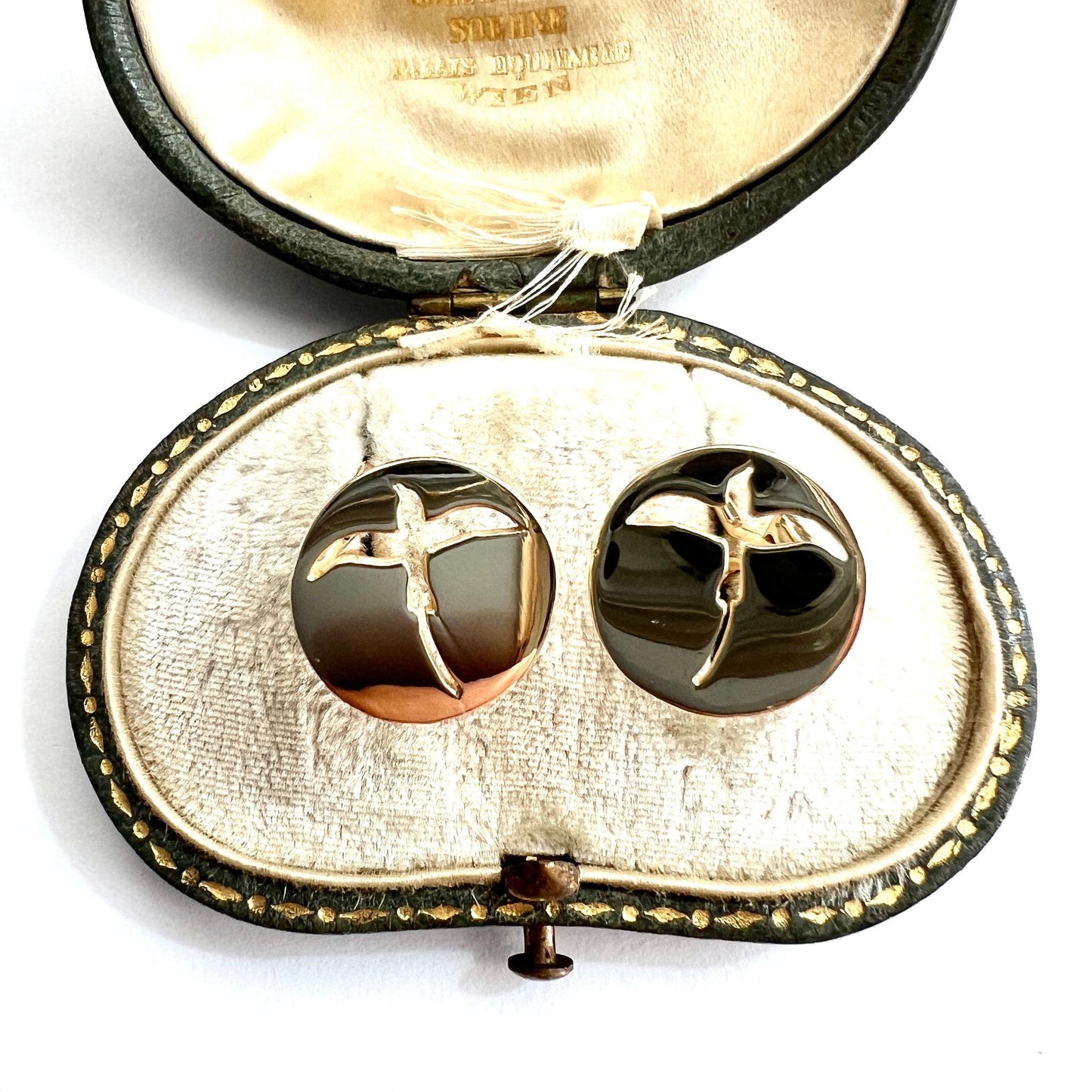 Vintage 14CT Gold Longtail Bird Disc Earrings