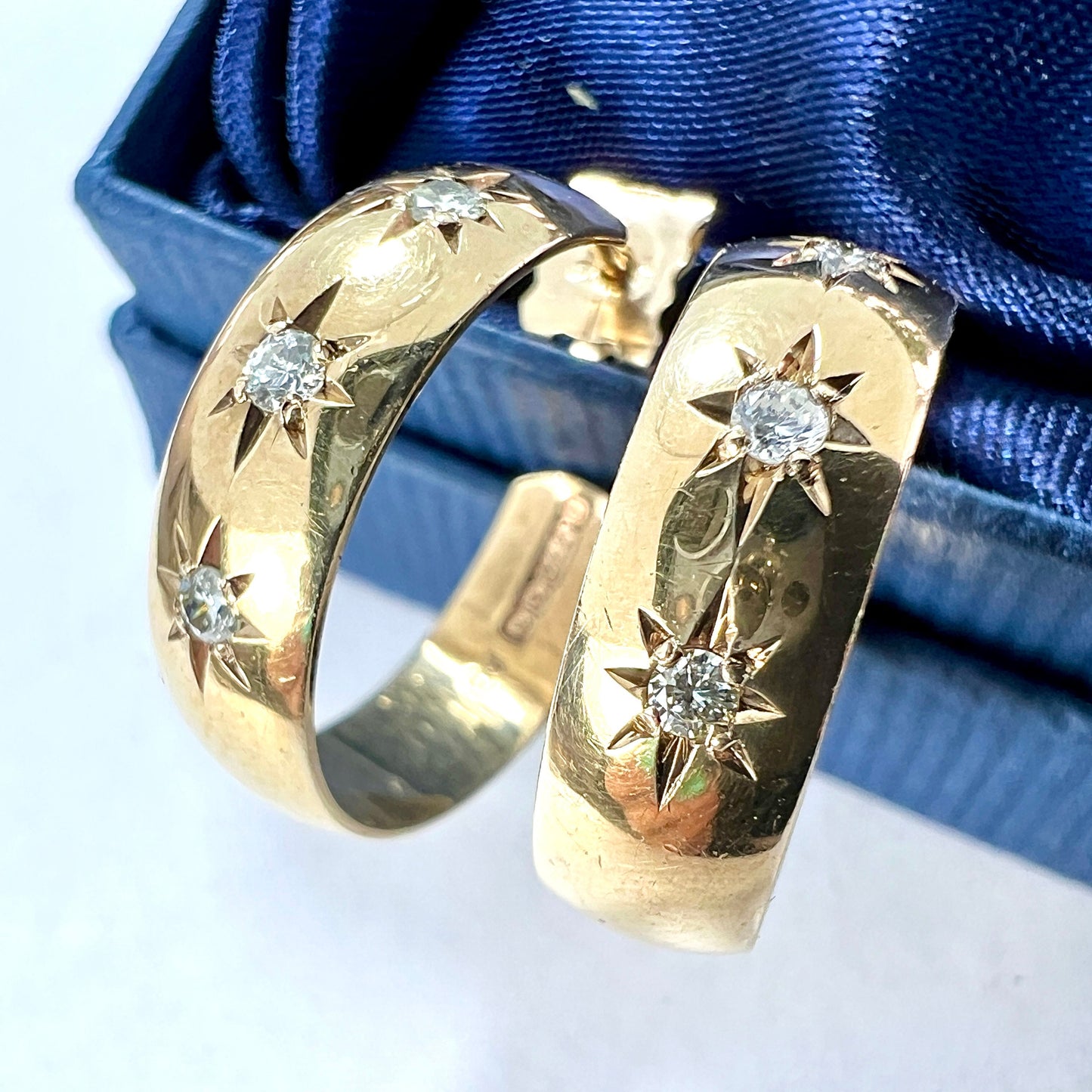 Rare Vintage Star-set Diamond 9CT Gold Hoop Earrings