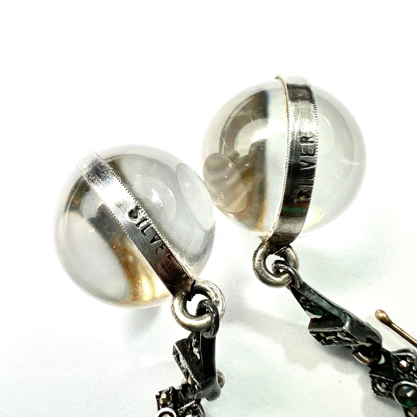 Edwardian Rock Crystal Pools of Light Silver Marcasite Earrings