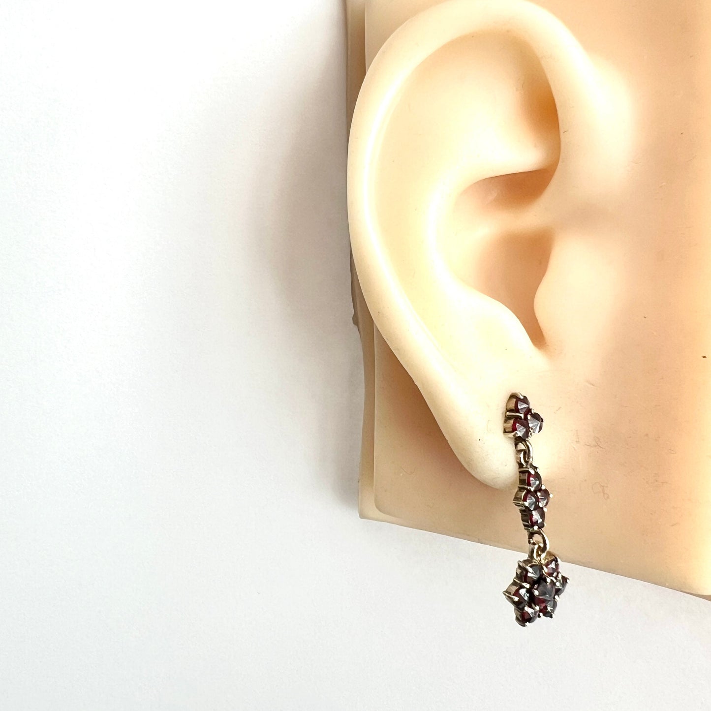 Vintage Bohemian Garnet Flower Cluster Drop Earrings
