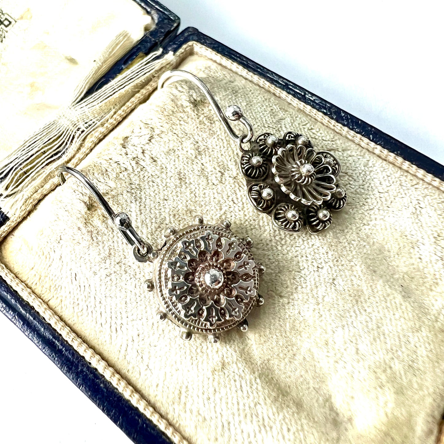 Victorian Mismatch Aesthetic Period Silver Wheel Earrings
