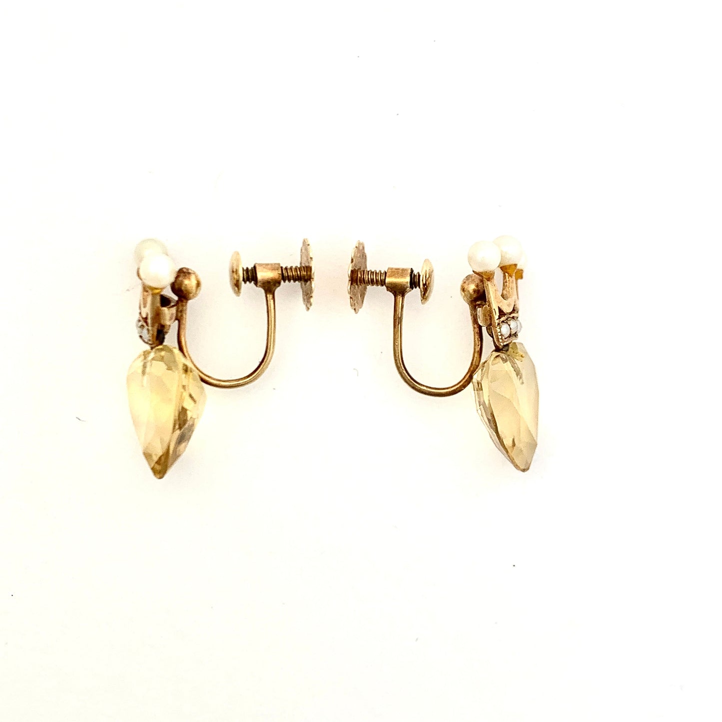 Victorian 9CT Gold Crowned Heart Chrysoberyl and Pearl Luckenbooth Earrings