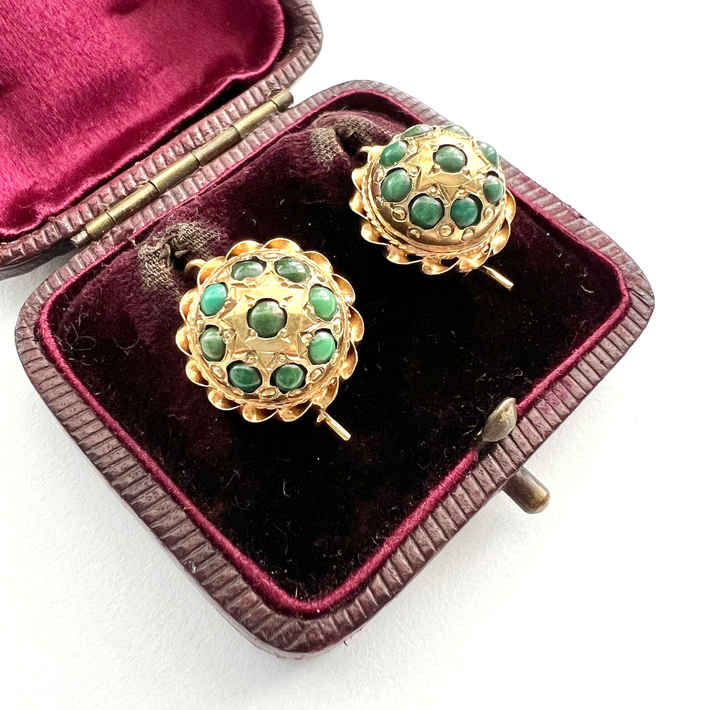 Victorian 18CT Gold Turquoise Cluster Dome Earrings