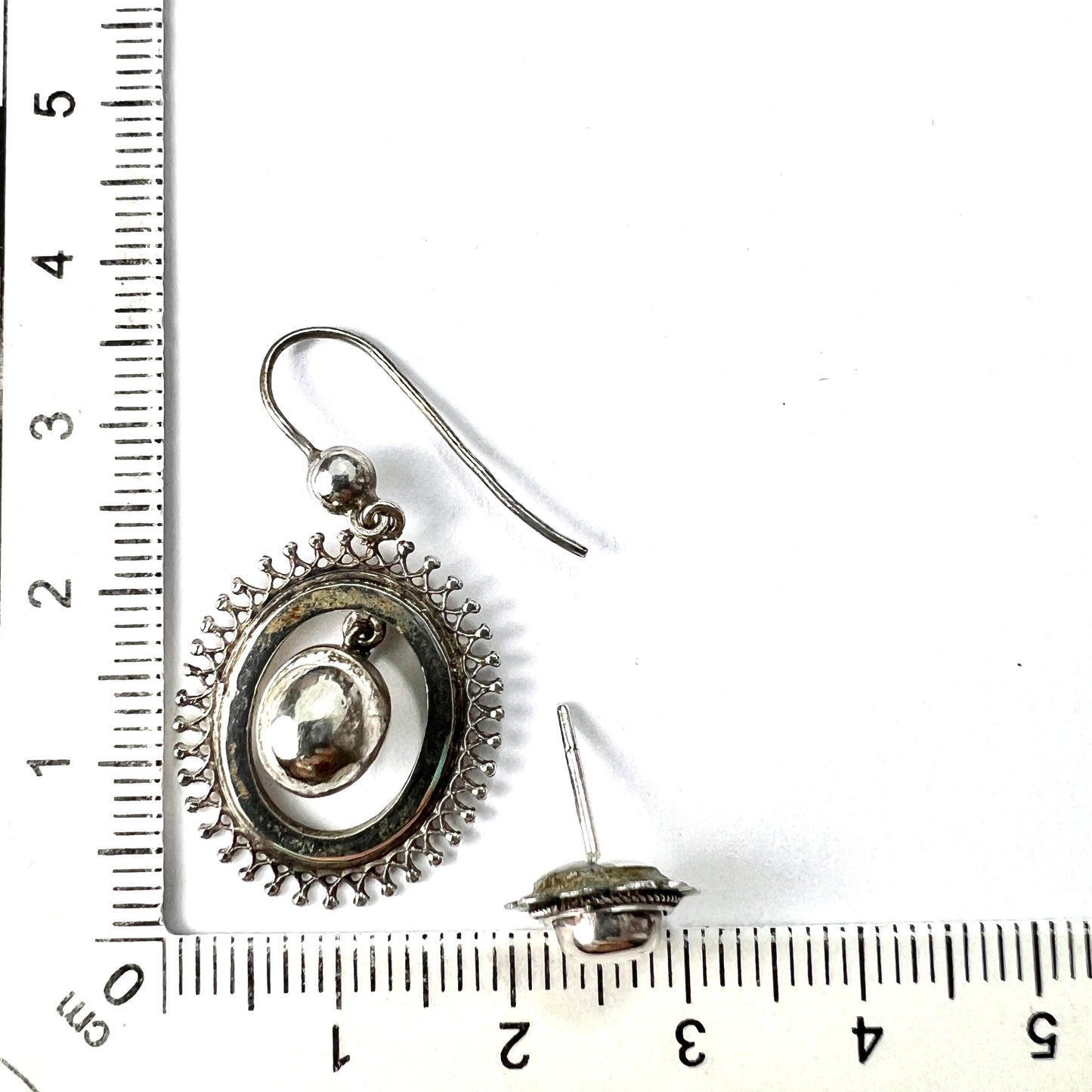 Victorian Mismatch Silver Stud and Drop Earrings