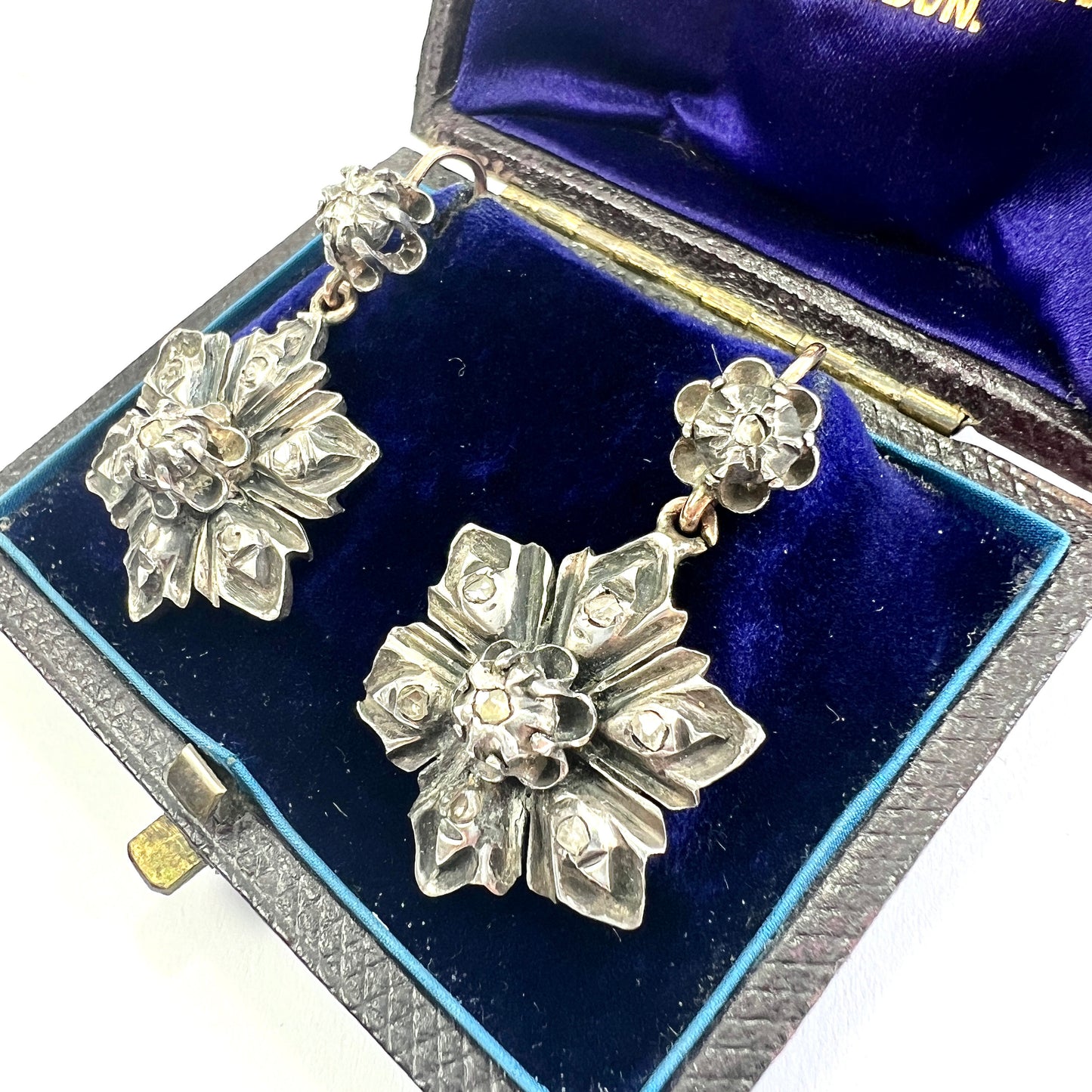Georgian Rose Cut Diamond Flower Earrings in Silver and Gold