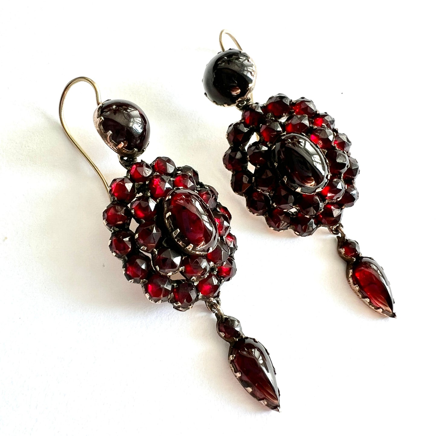 Victorian 9CT Gold Bohemian Garnet Chandelier Earrings