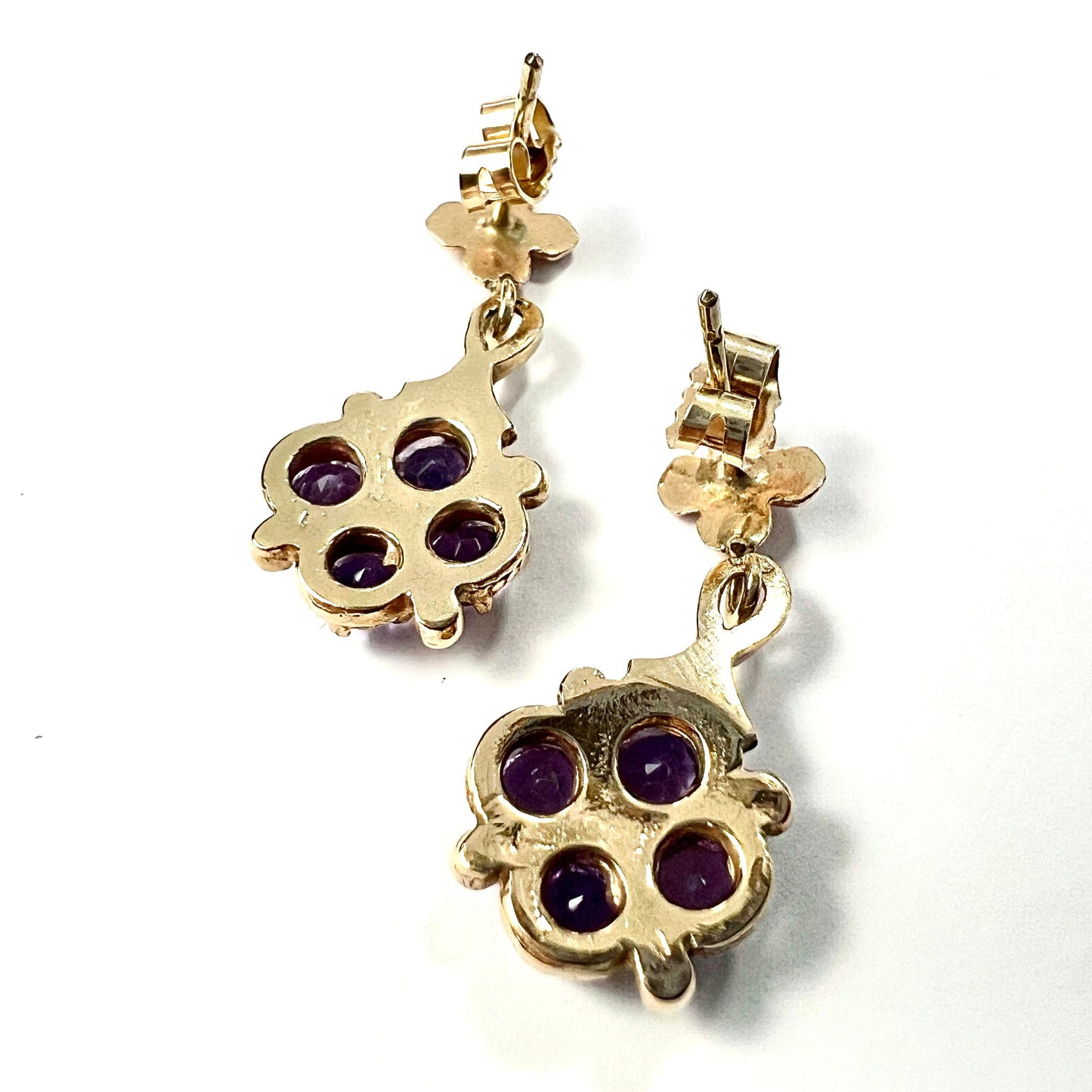 Vintage Amethyst 9CT Gold Flower Cluster Earrings