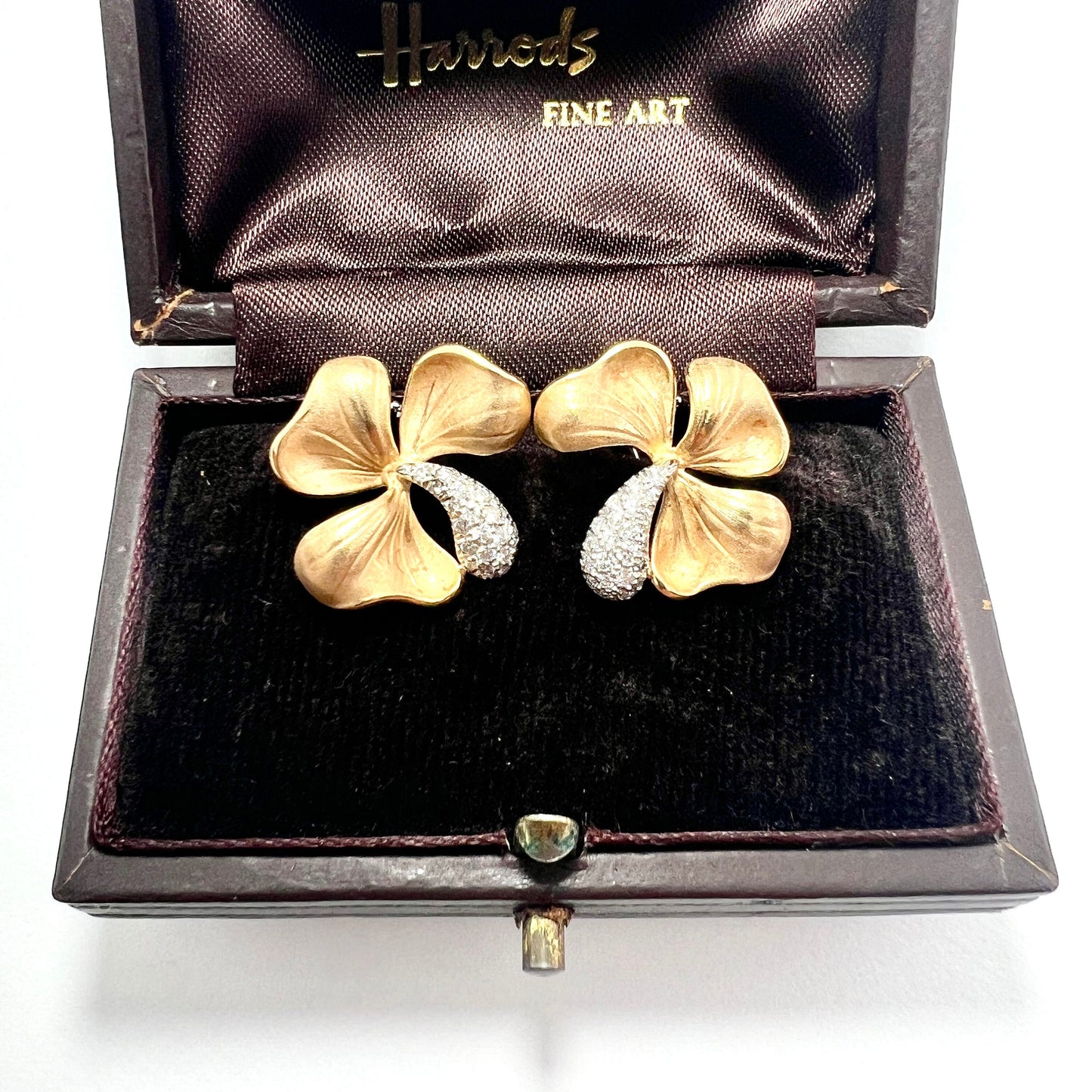 Vintage 18CT Gold Diamond Clover Earrings by Annamaria Cammilli